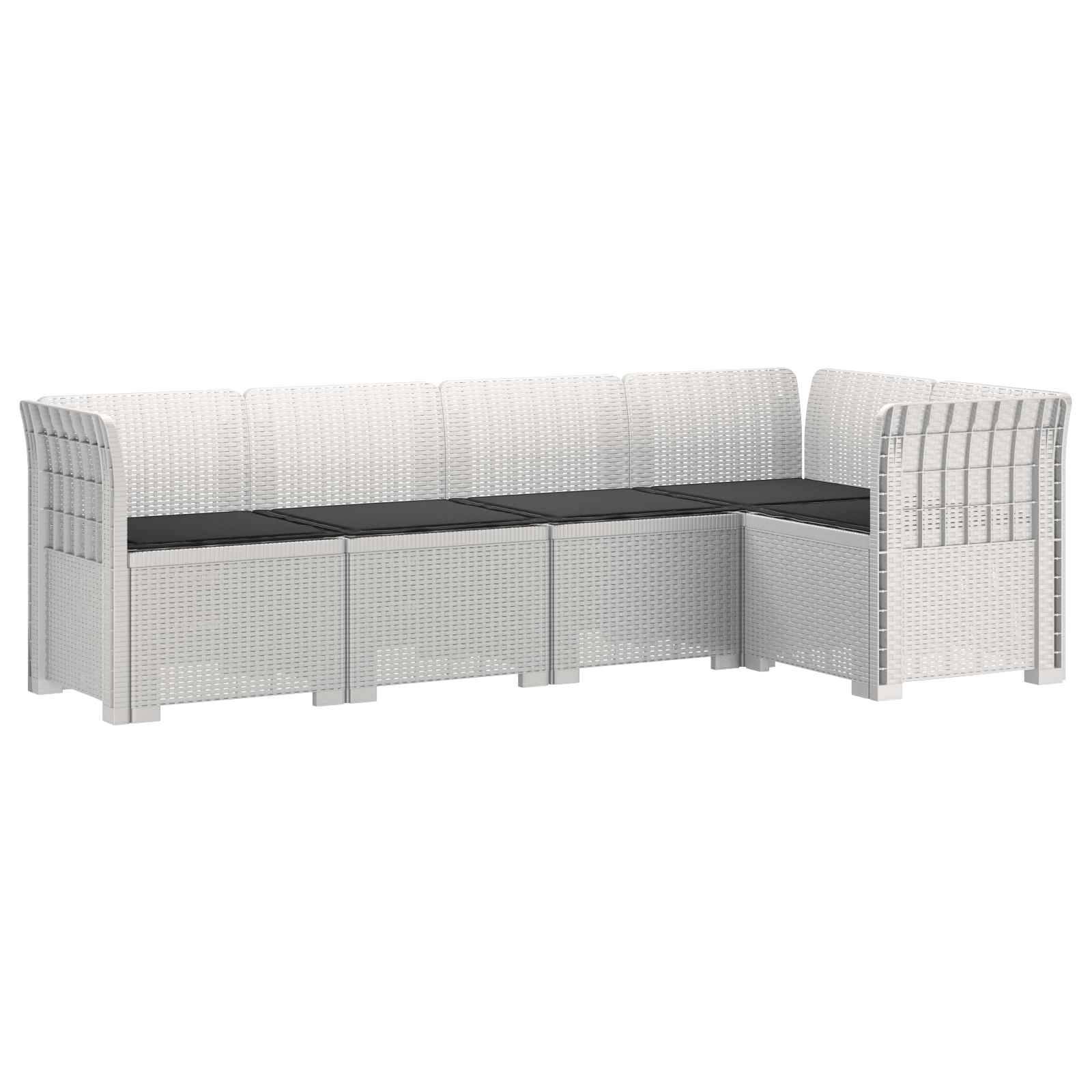 vidaXL 5-Sitzer Gartensofa mit Kissen Rattan-Look PP Weiß