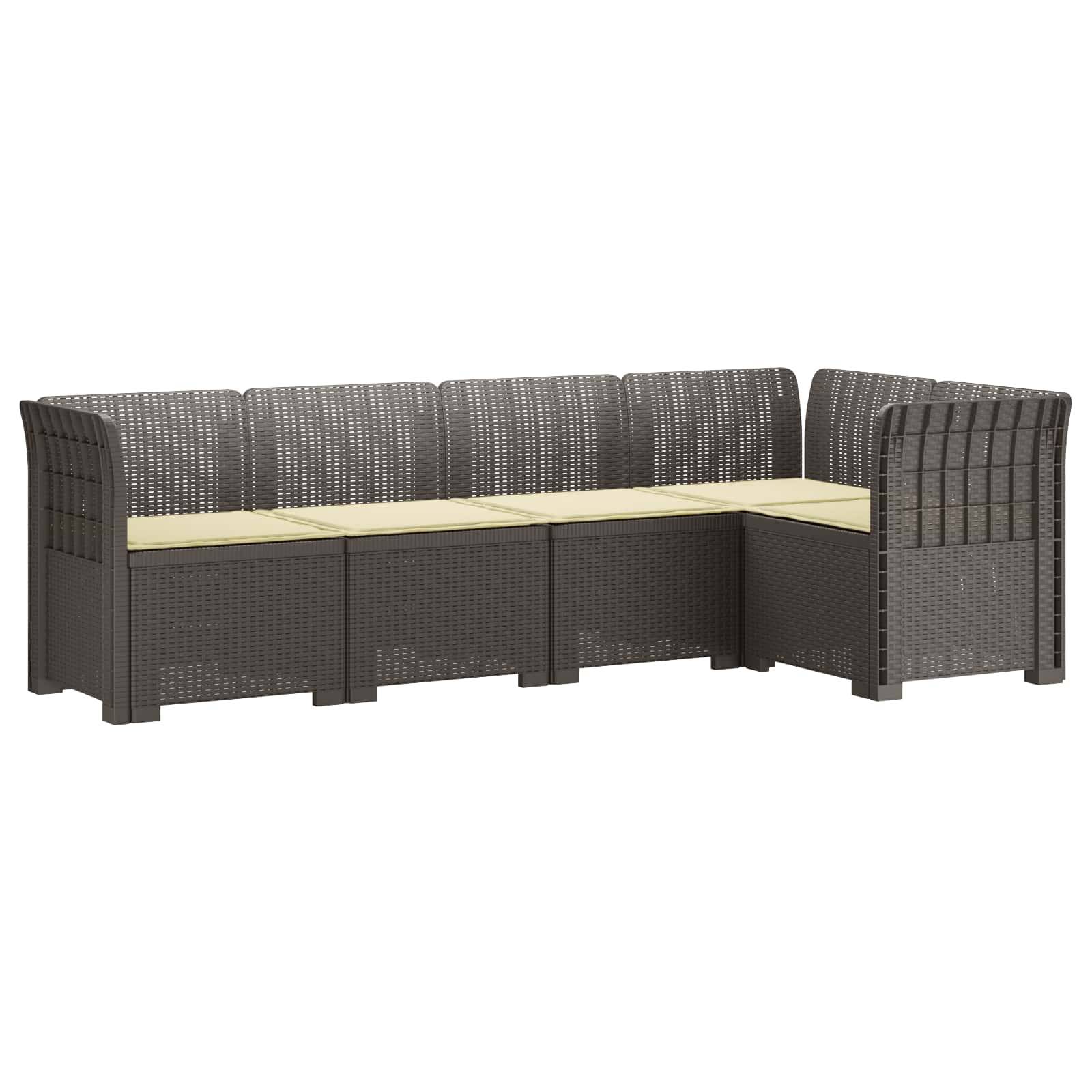 vidaXL 5-Sitzer Gartensofa mit Kissen Rattan-Look PP Hellgrau