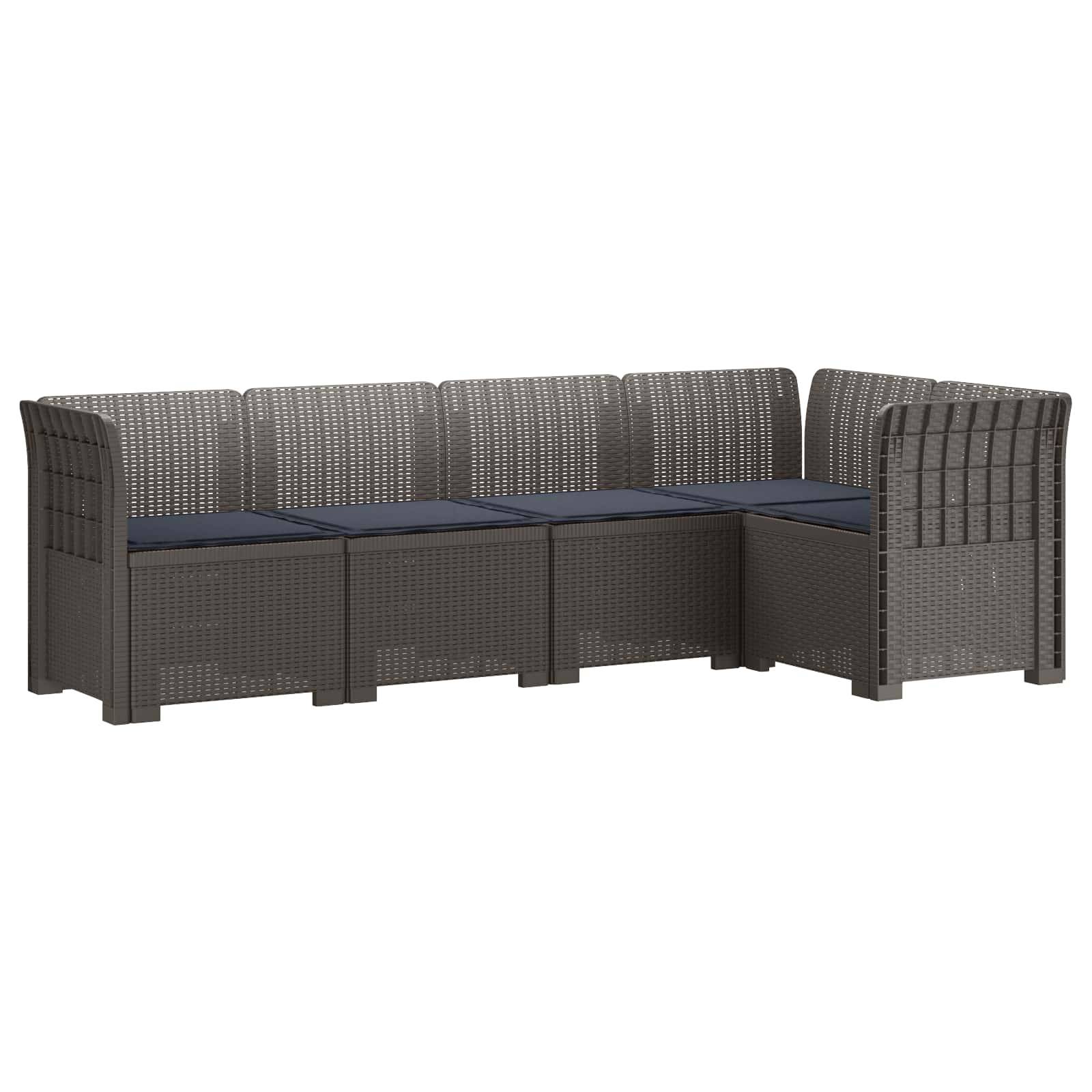 vidaXL 5-Sitzer Gartensofa mit Kissen Rattan-Look PP Hellgrau