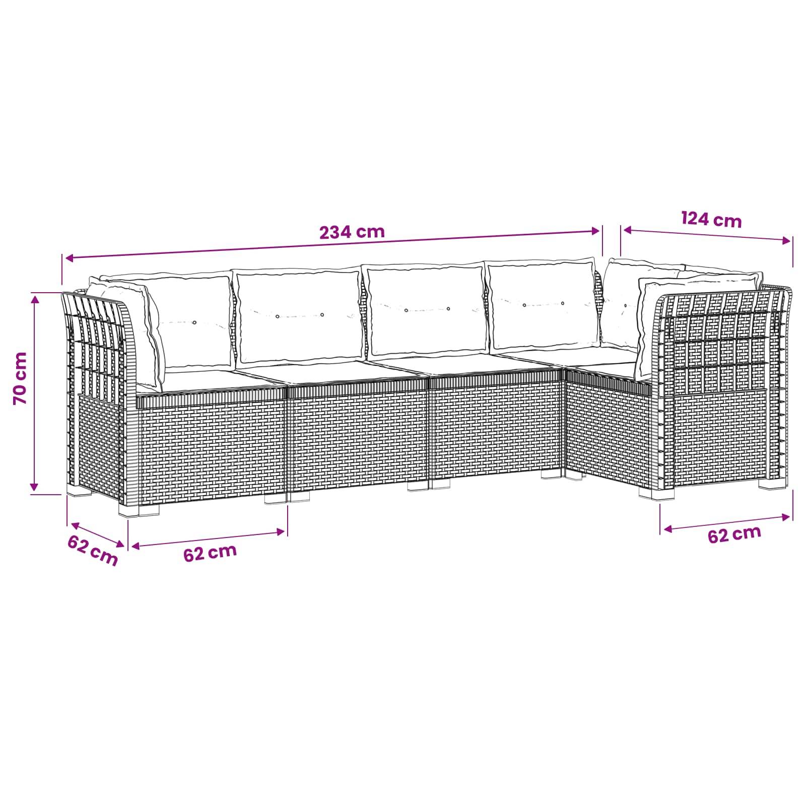 vidaXL 5-Sitzer Gartensofa mit Kissen Rattan-Look PP Weiß