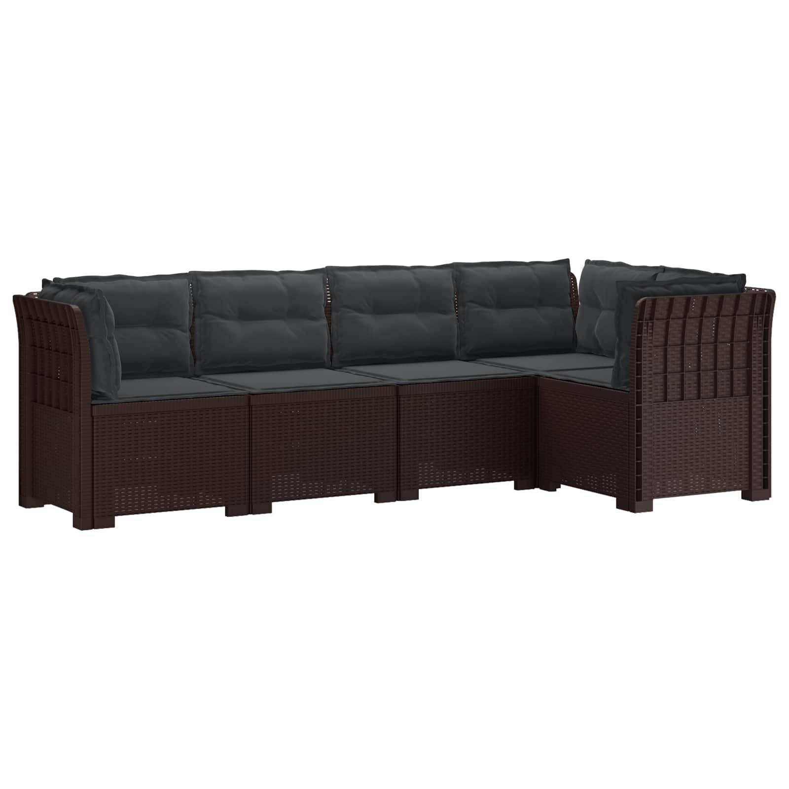 vidaXL 5-Sitzer Gartensofa mit Kissen Rattan-Look PP Braun