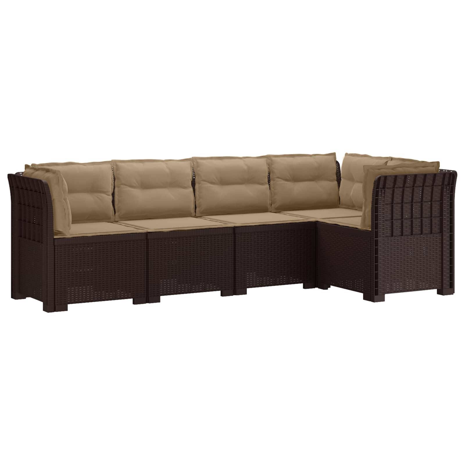 vidaXL 5-Sitzer Gartensofa mit Kissen Rattan-Look PP Braun