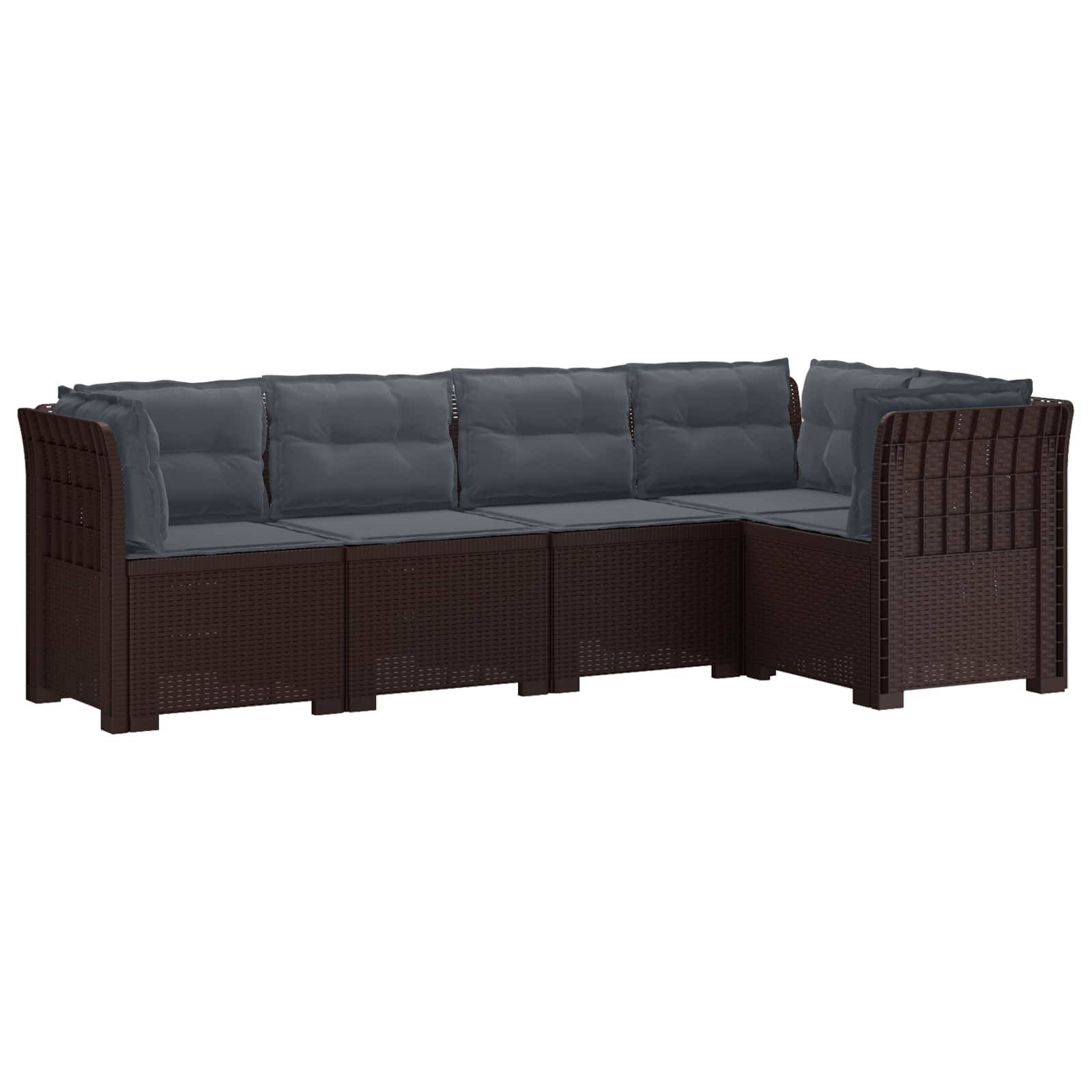 vidaXL 5-Sitzer Gartensofa mit Kissen Rattan-Look PP Braun