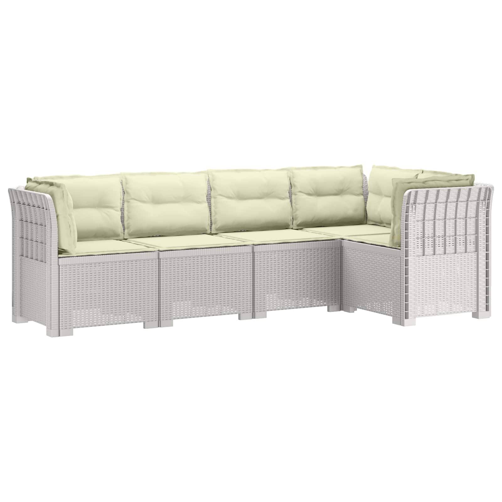 vidaXL 5-Sitzer Gartensofa mit Kissen Rattan-Look PP Weiß