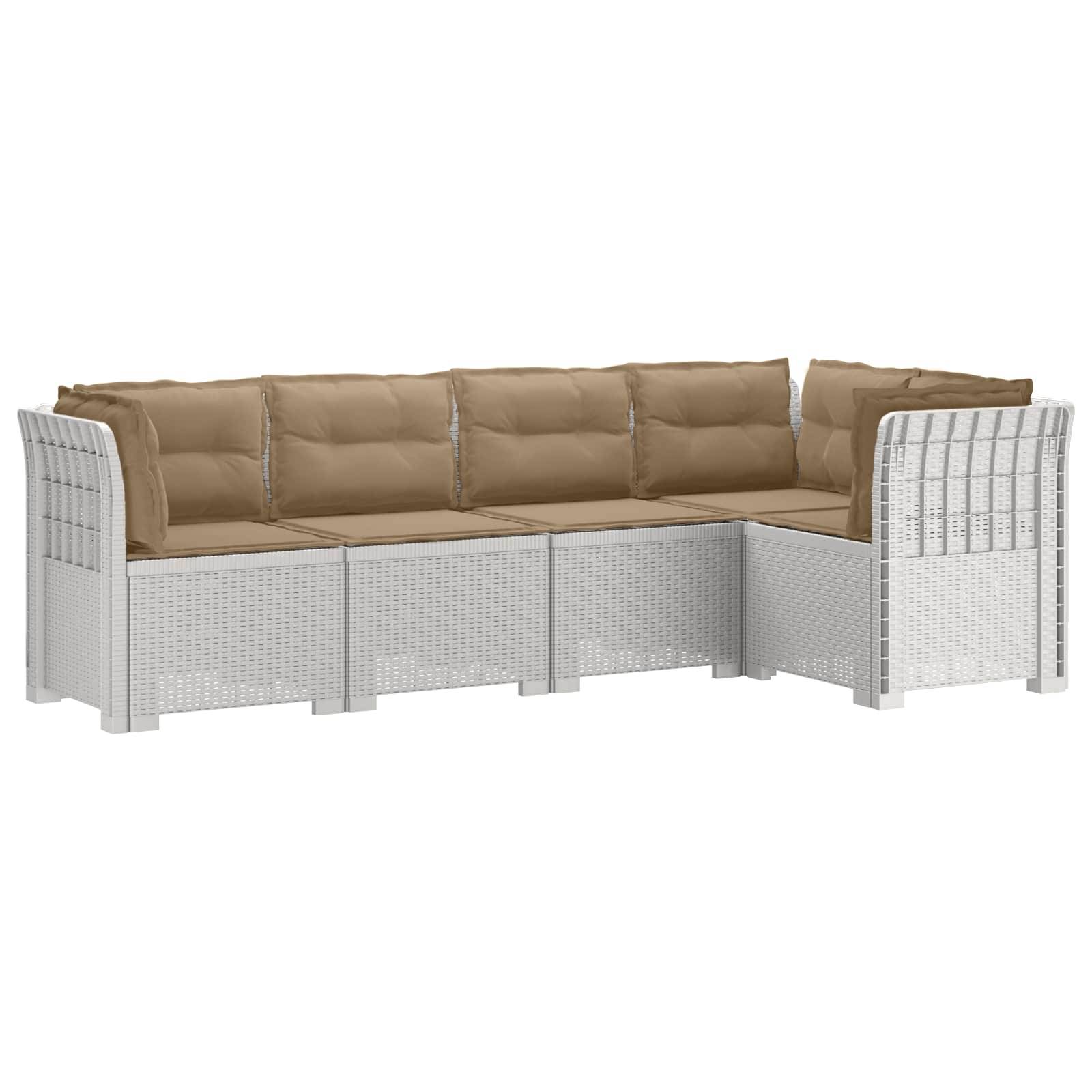 vidaXL 5-Sitzer Gartensofa mit Kissen Rattan-Look PP Weiß