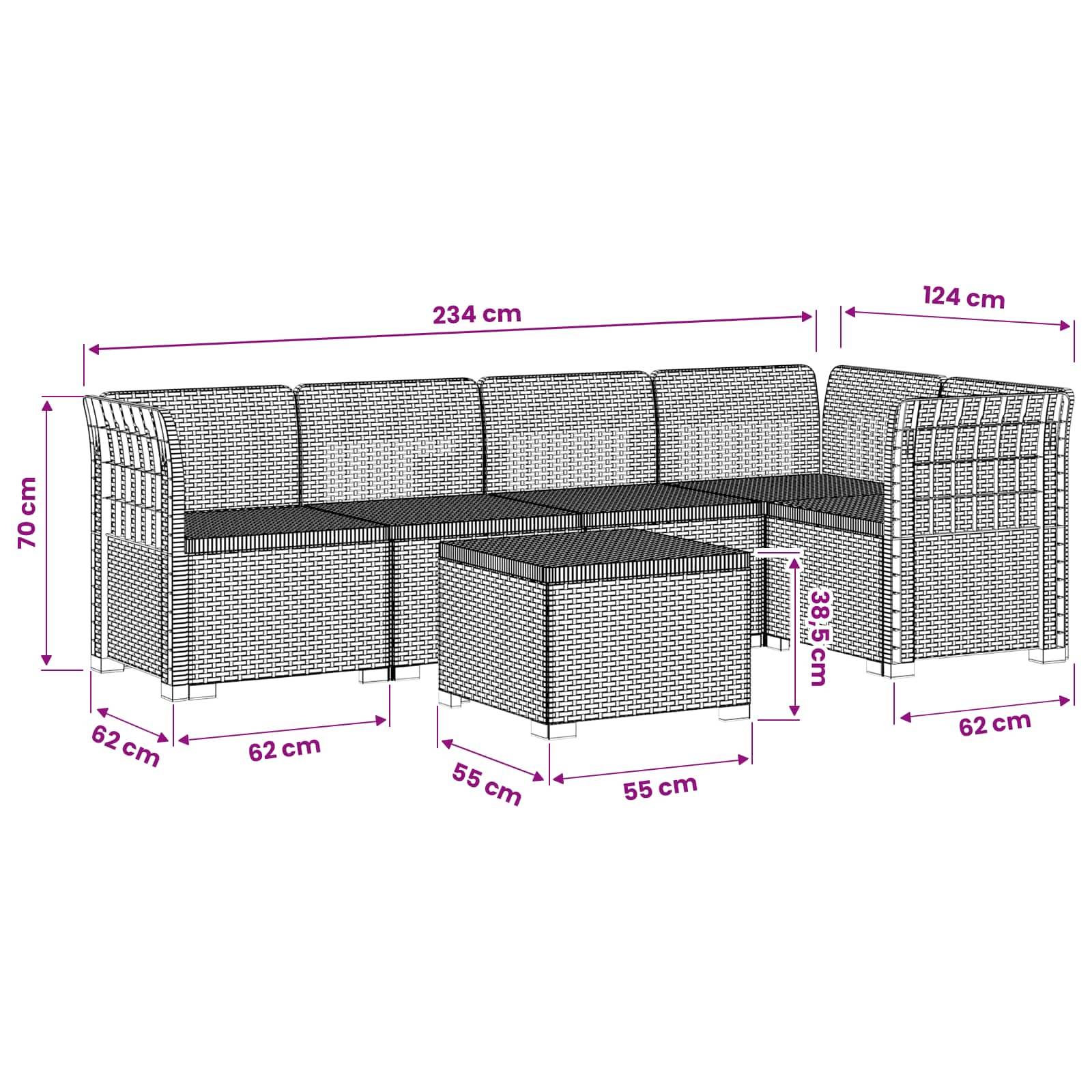 vidaXL 5-Sitzer Gartensofa Rattan-Look PP Anthrazit