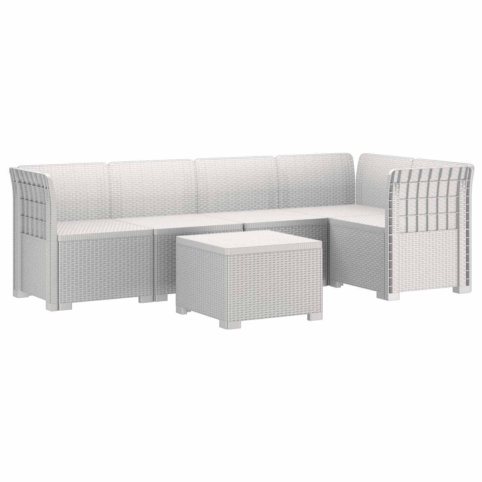 vidaXL 5-Sitzer Gartensofa Rattan-Look PP Weiß