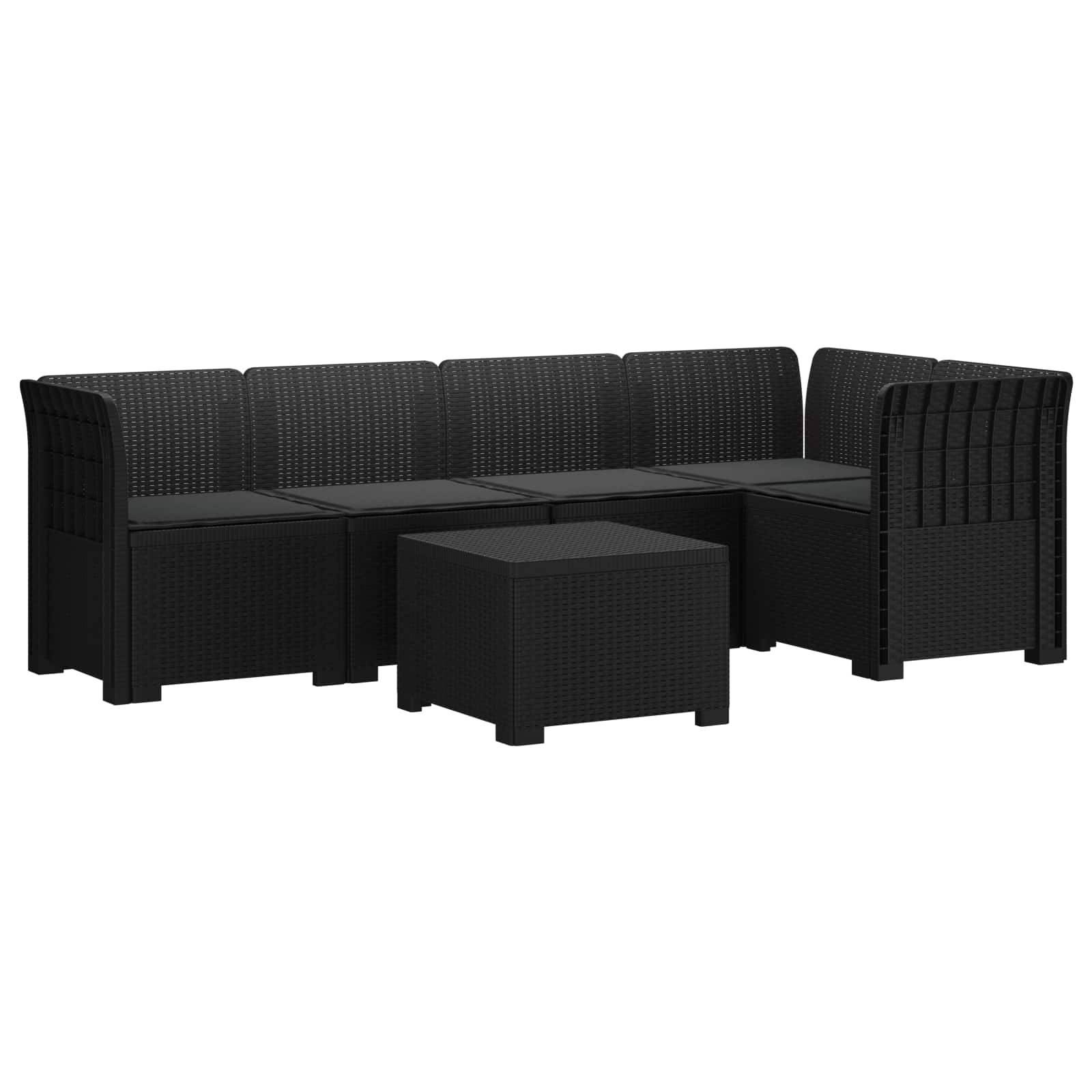 vidaXL 5-Sitzer Gartensofa mit Kissen Rattan-Look PP Anthrazit