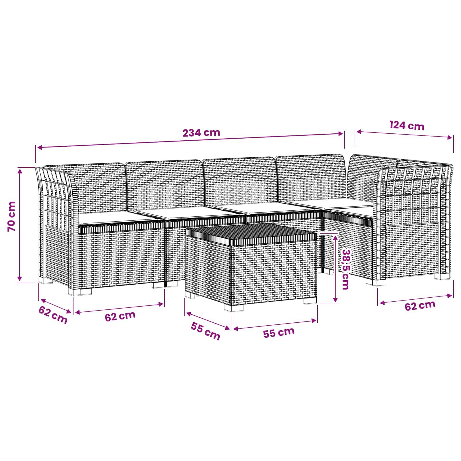 vidaXL 5-Sitzer Gartensofa mit Kissen Rattan-Look PP Hellgrau