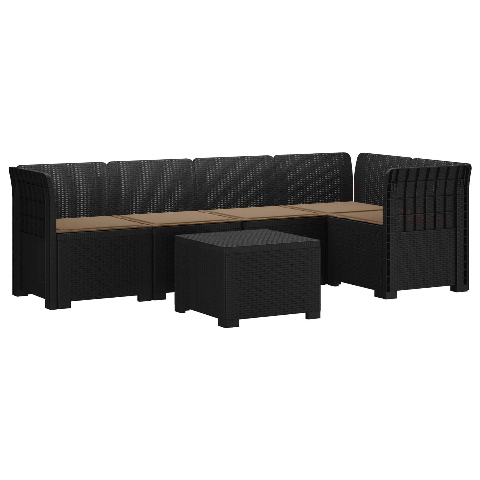 vidaXL 5-Sitzer Gartensofa mit Kissen Rattan-Look PP Anthrazit