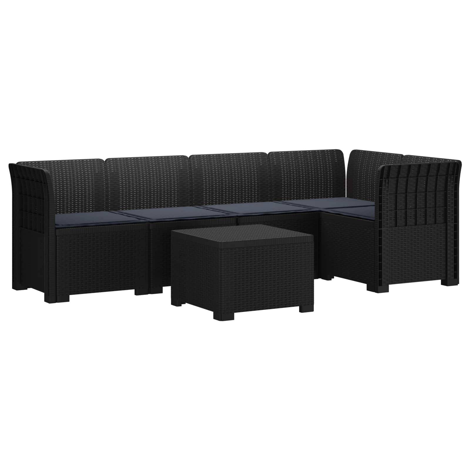 vidaXL 5-Sitzer Gartensofa mit Kissen Rattan-Look PP Anthrazit