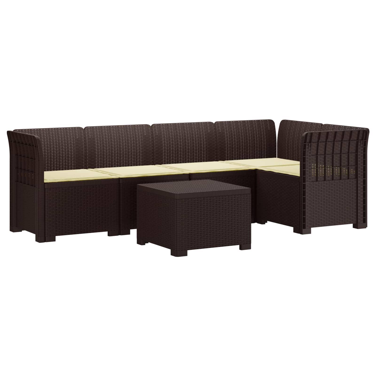 vidaXL 5-Sitzer Gartensofa mit Kissen Rattan-Look PP Braun