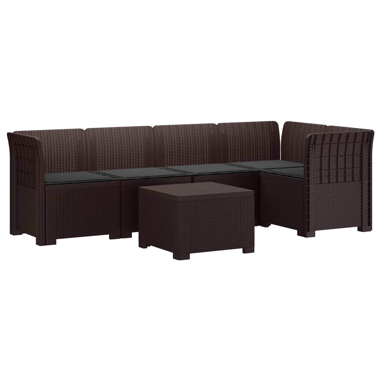 vidaXL 5-Sitzer Gartensofa mit Kissen Rattan-Look PP Braun