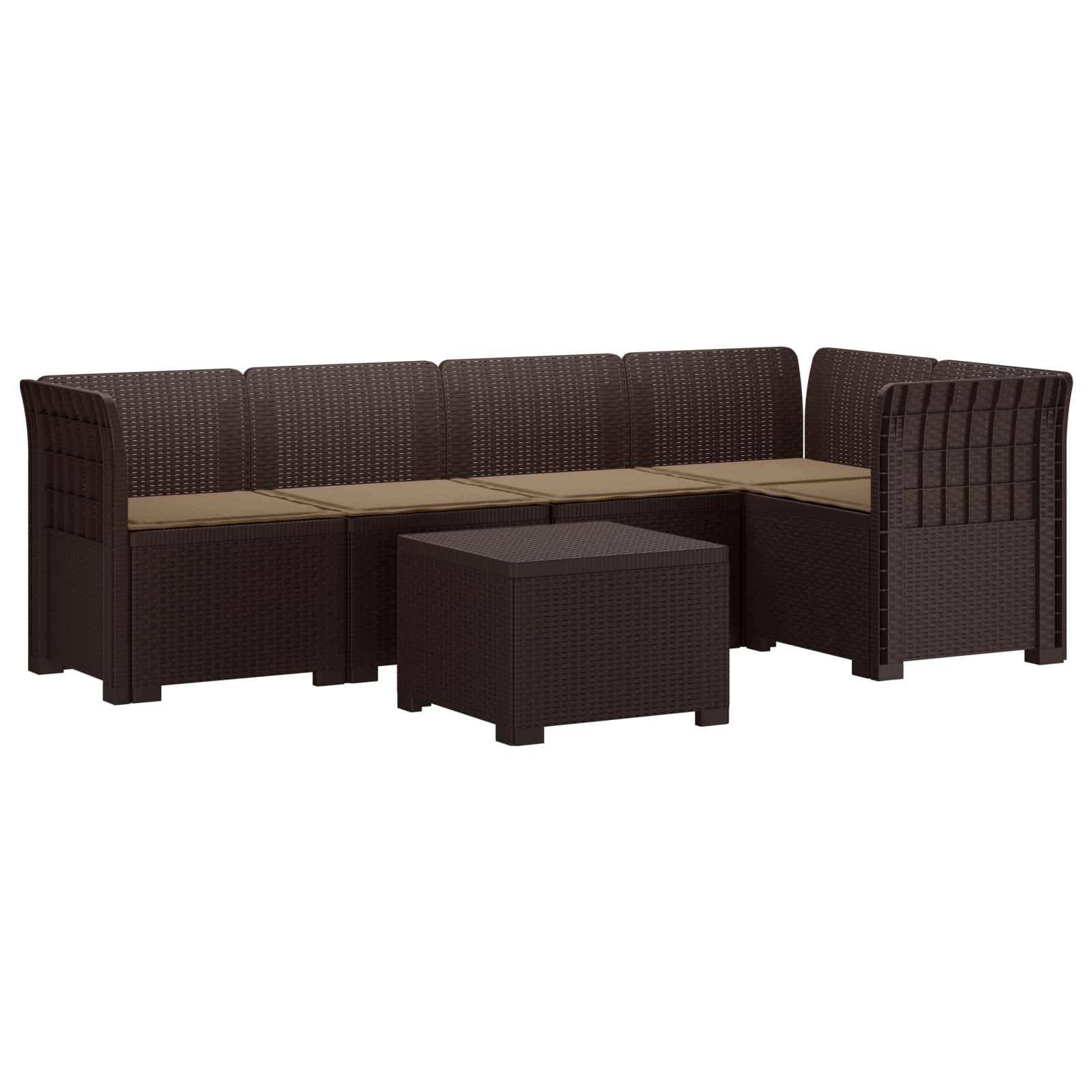 vidaXL 5-Sitzer Gartensofa mit Kissen Rattan-Look PP Braun