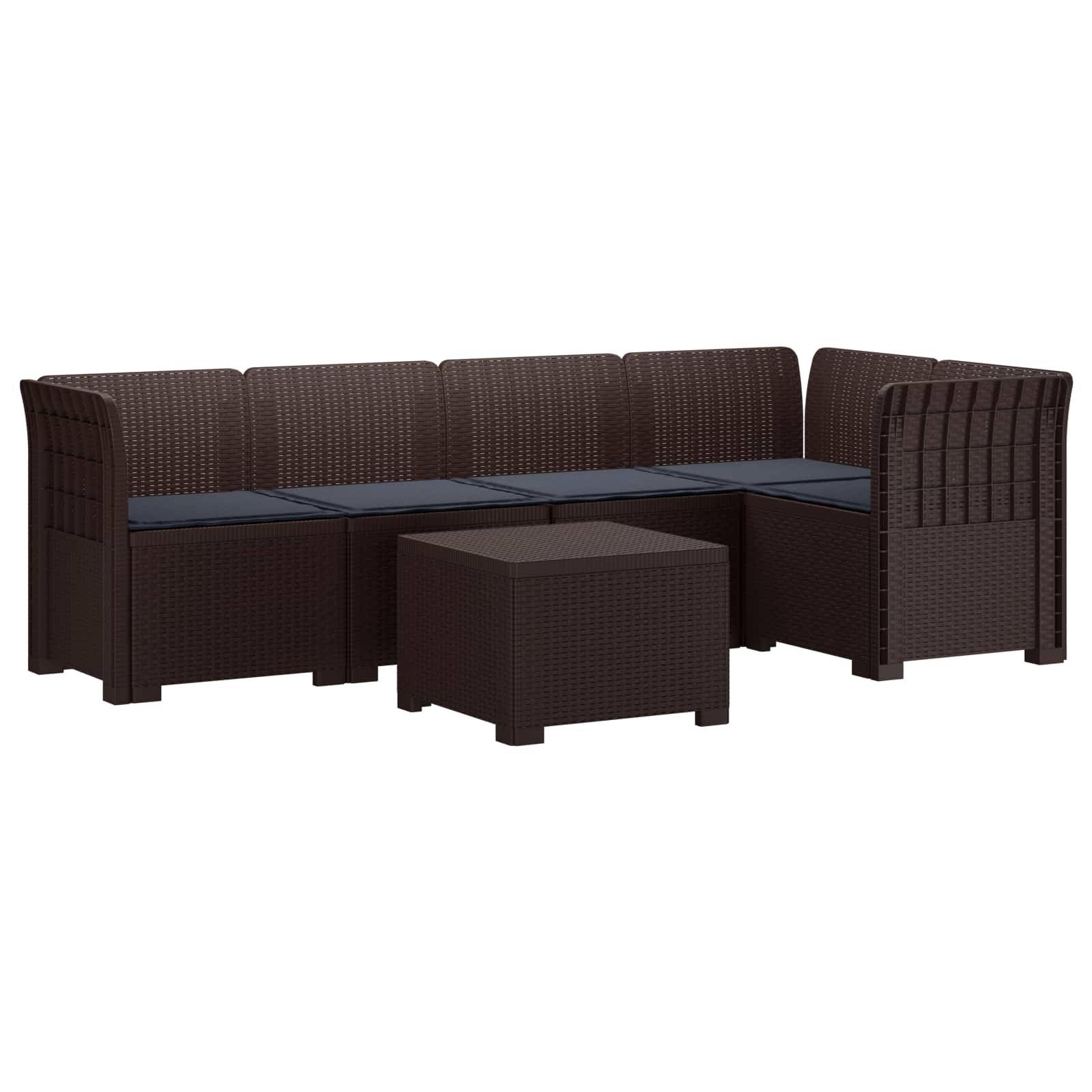 vidaXL 5-Sitzer Gartensofa mit Kissen Rattan-Look PP Braun