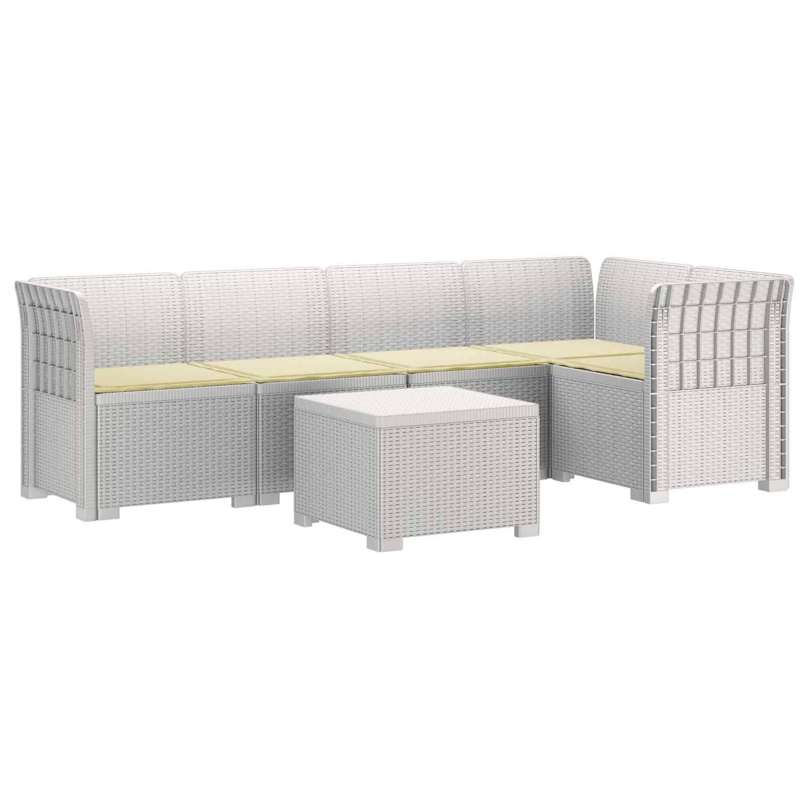 vidaXL 5-Sitzer Gartensofa mit Kissen Rattan-Look PP Weiß