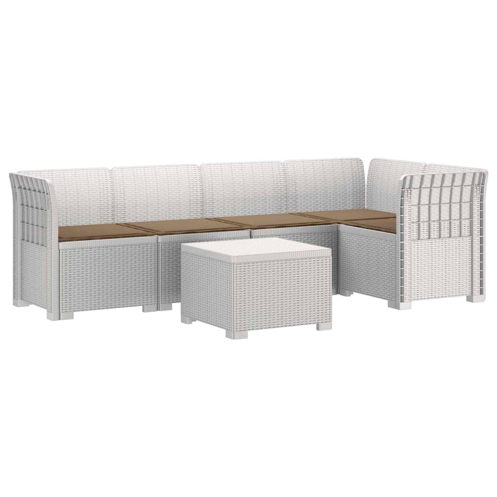 vidaXL 5-Sitzer Gartensofa mit Kissen Rattan-Look PP Weiß