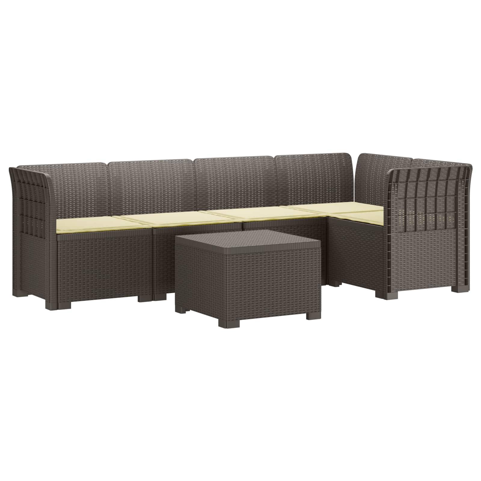 vidaXL 5-Sitzer Gartensofa mit Kissen Rattan-Look PP Hellgrau