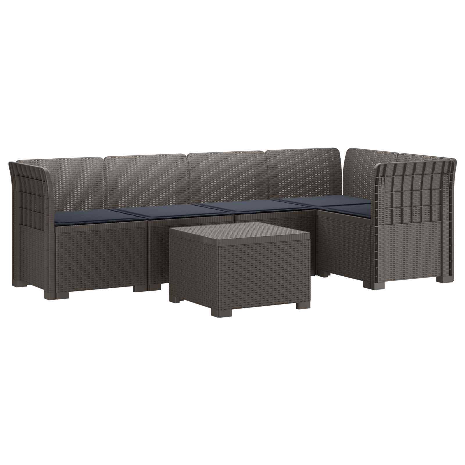 vidaXL 5-Sitzer Gartensofa mit Kissen Rattan-Look PP Hellgrau