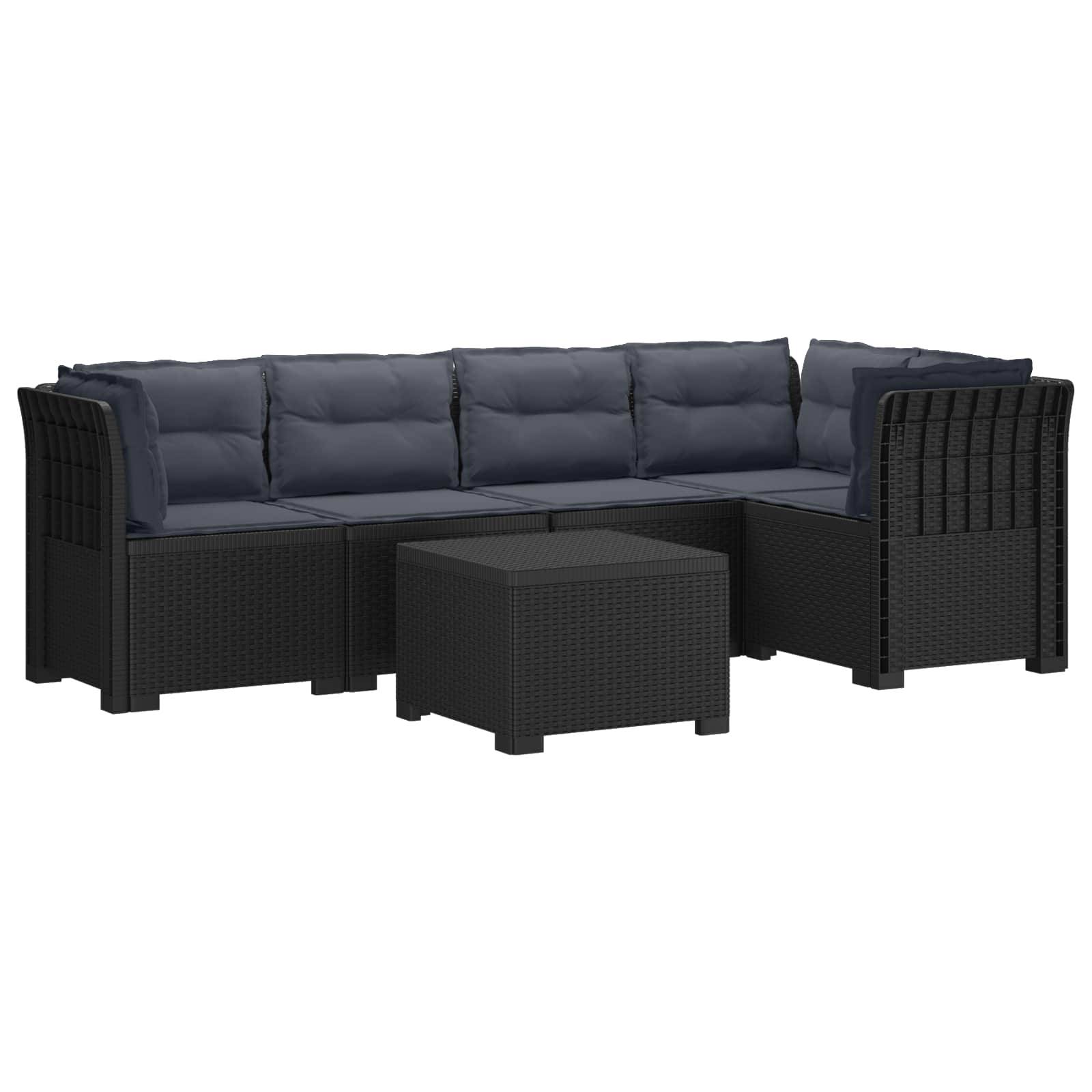 vidaXL 5-Sitzer Gartensofa mit Kissen Rattan-Look PP Anthrazit