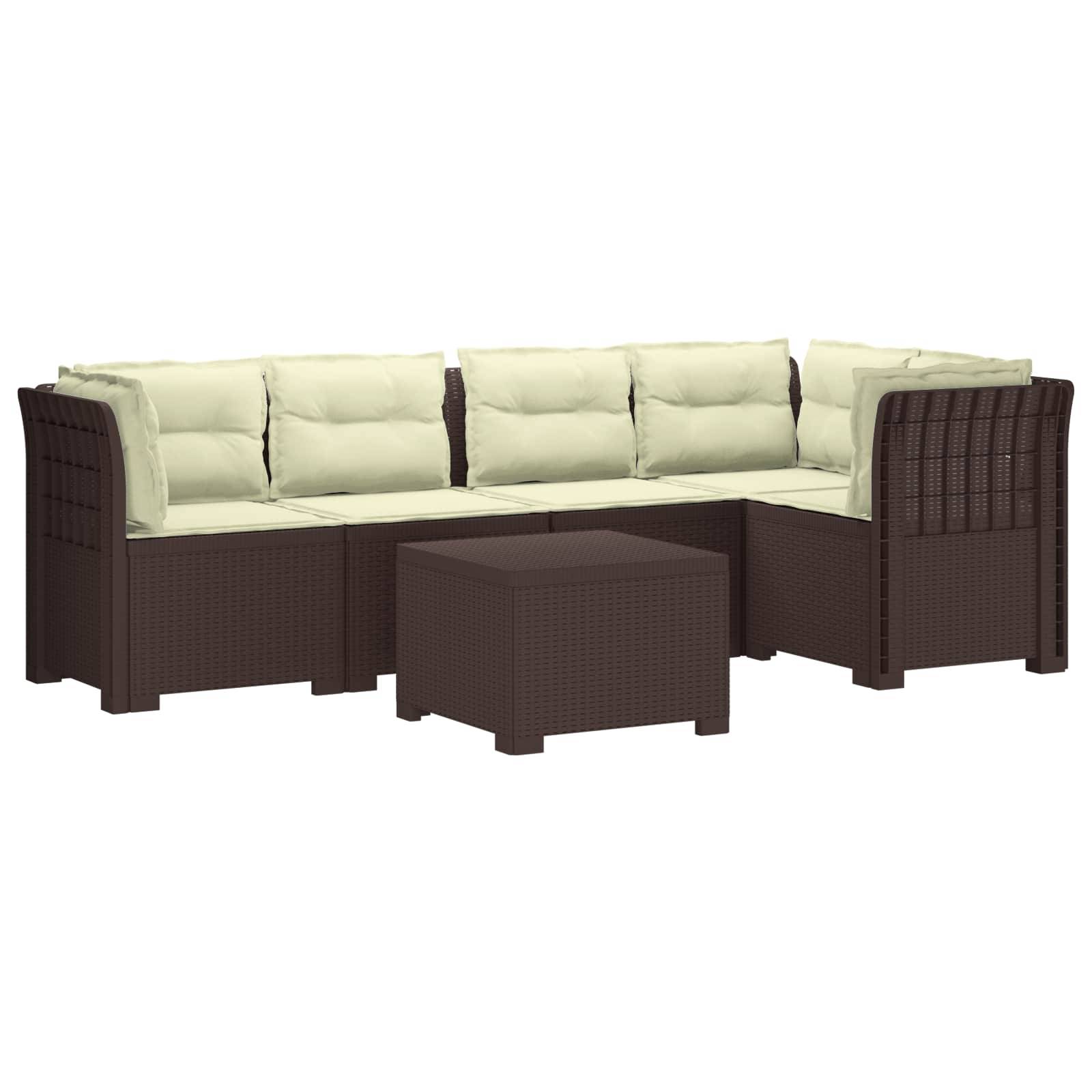 vidaXL 5-Sitzer Gartensofa mit Kissen Rattan-Look PP Braun
