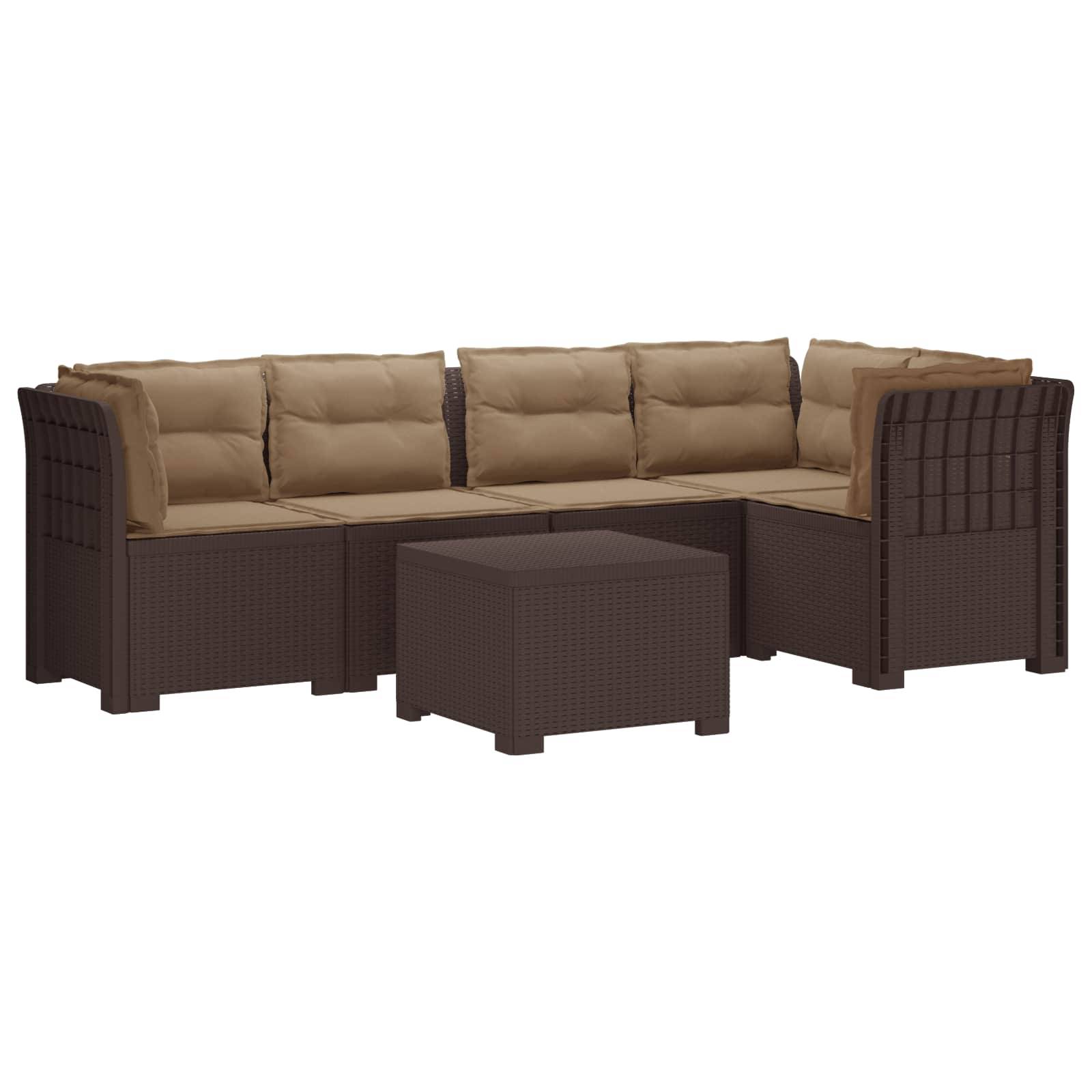 vidaXL 5-Sitzer Gartensofa mit Kissen Rattan-Look PP Braun