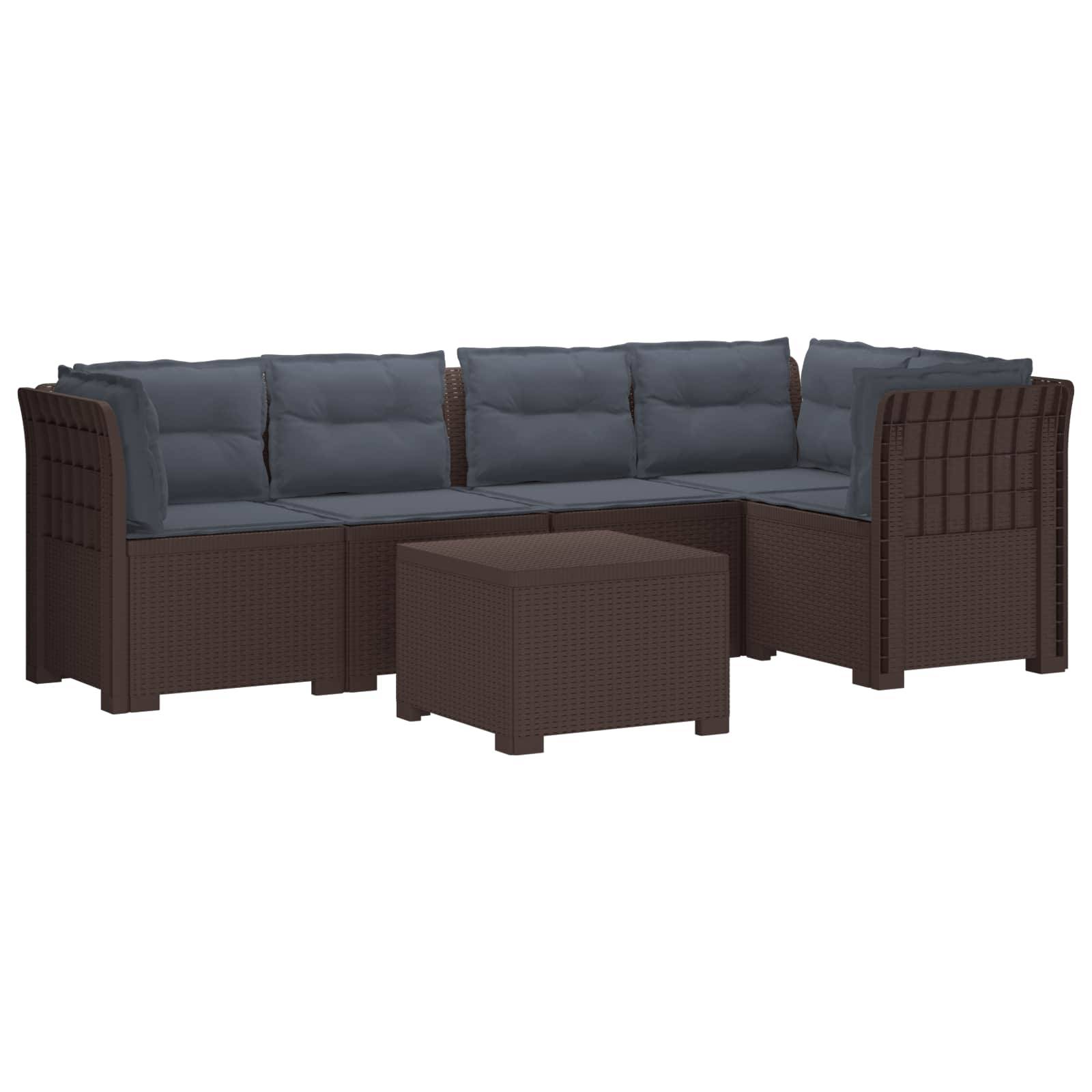 vidaXL 5-Sitzer Gartensofa mit Kissen Rattan-Look PP Braun