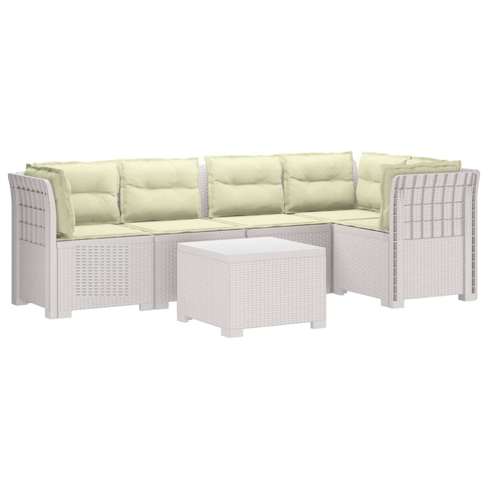 vidaXL 5-Sitzer Gartensofa mit Kissen Rattan-Look PP Weiß