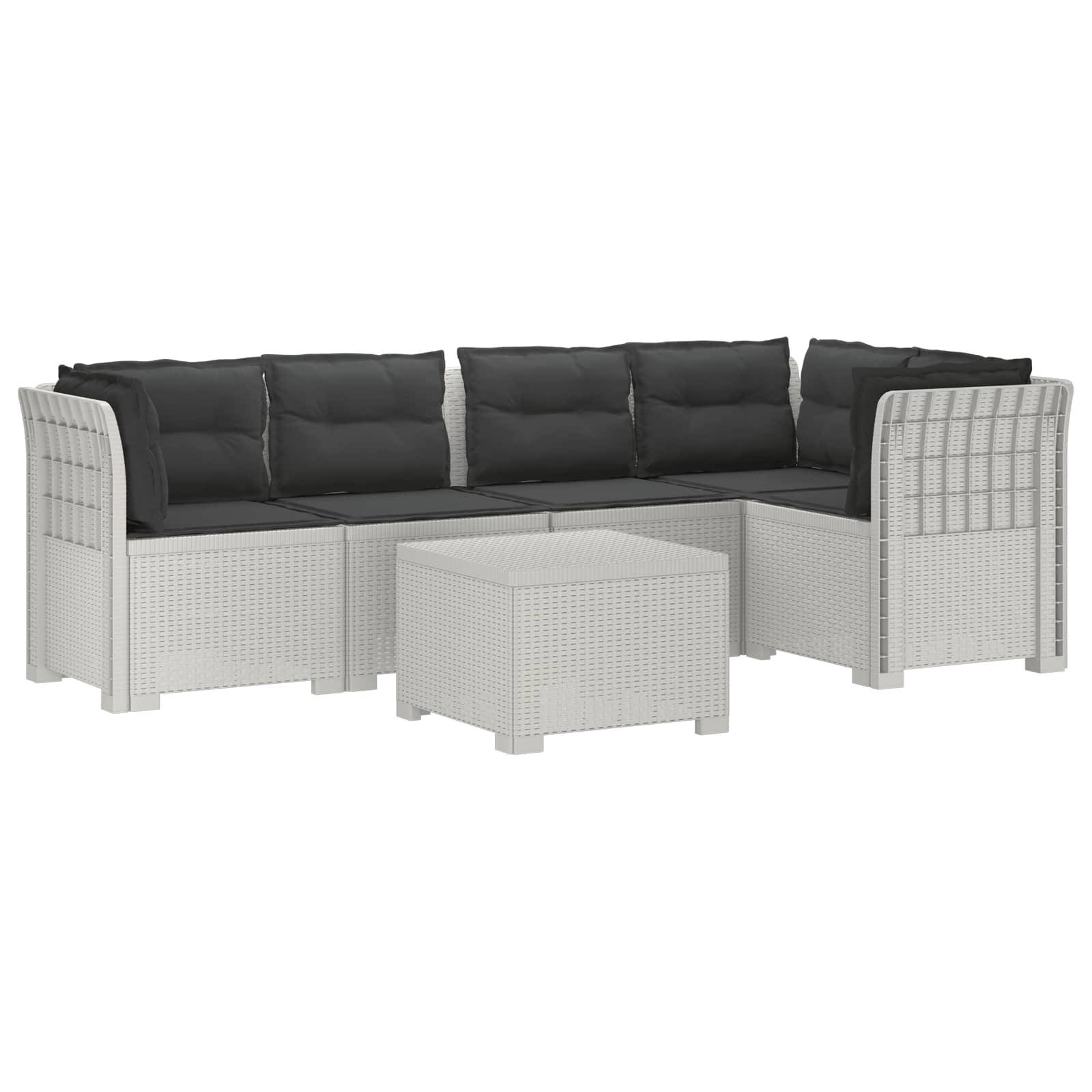 vidaXL 5-Sitzer Gartensofa mit Kissen Rattan-Look PP Weiß