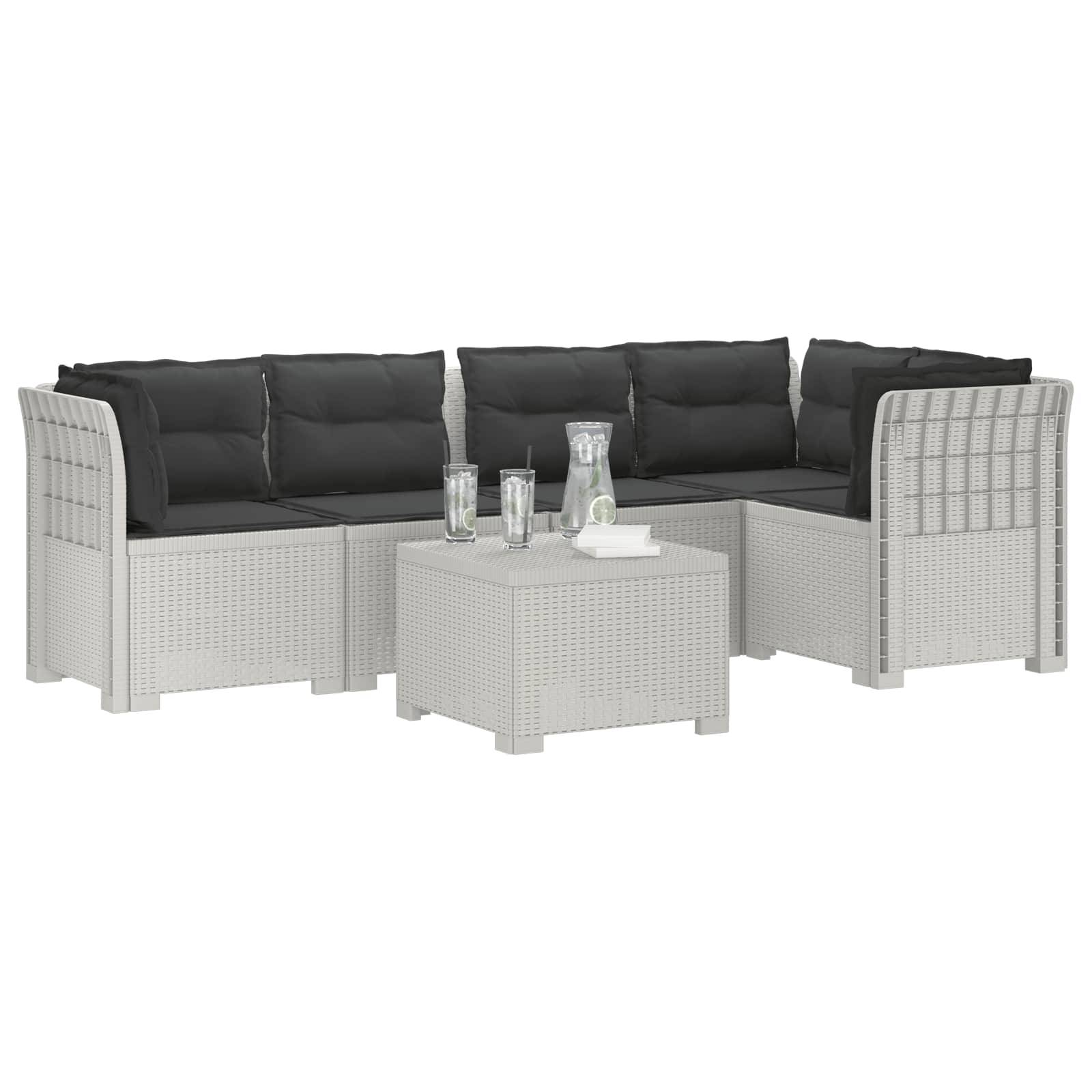 vidaXL 5-Sitzer Gartensofa mit Kissen Rattan-Look PP Weiß