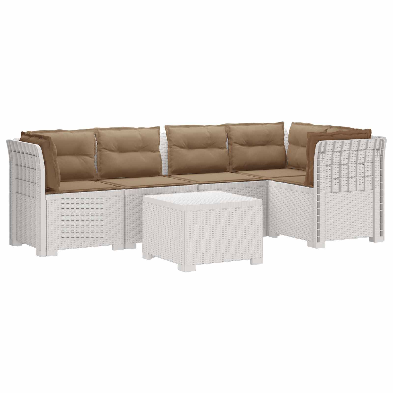 vidaXL 5-Sitzer Gartensofa mit Kissen Rattan-Look PP Weiß