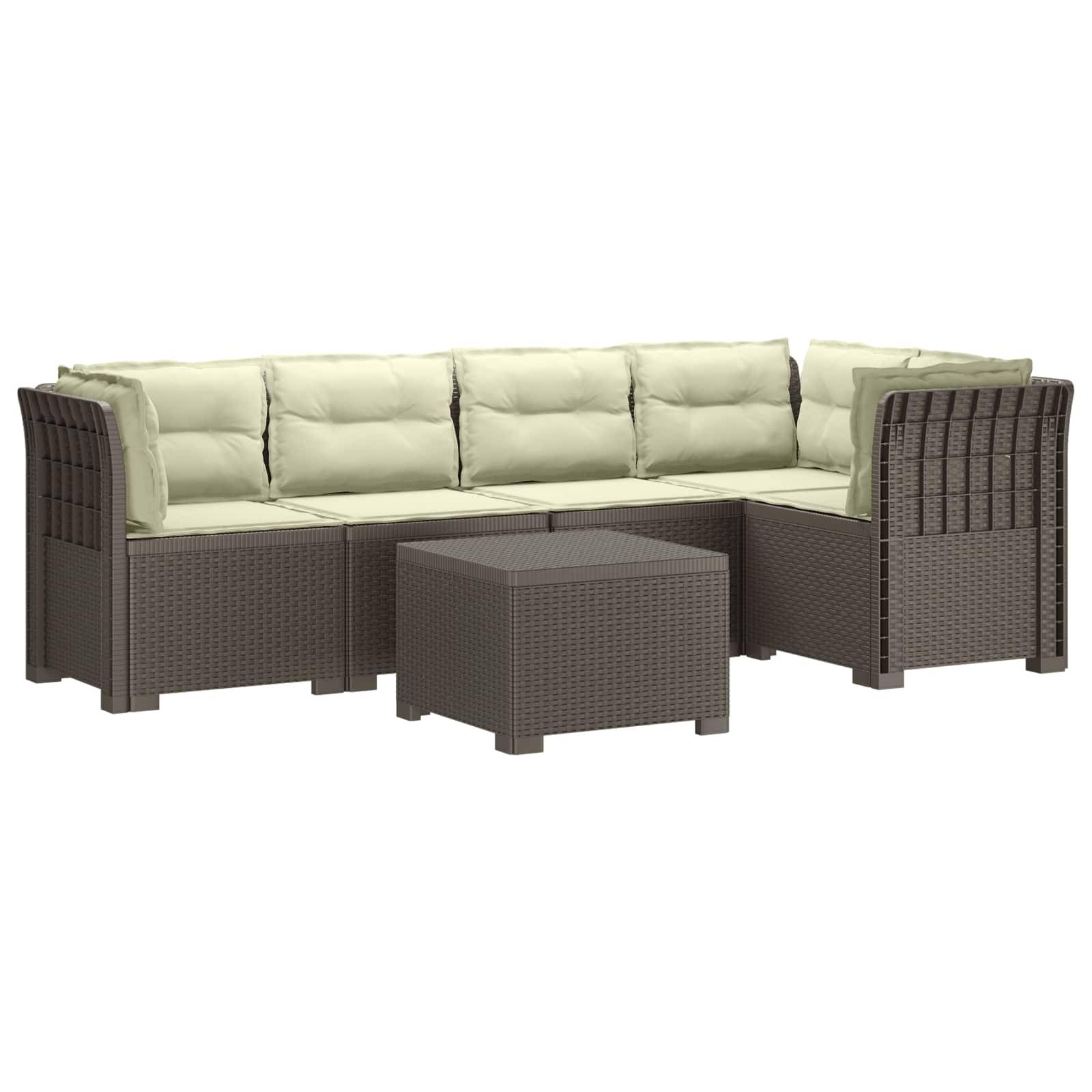 vidaXL 5-Sitzer Gartensofa mit Kissen Rattan-Look PP Hellgrau