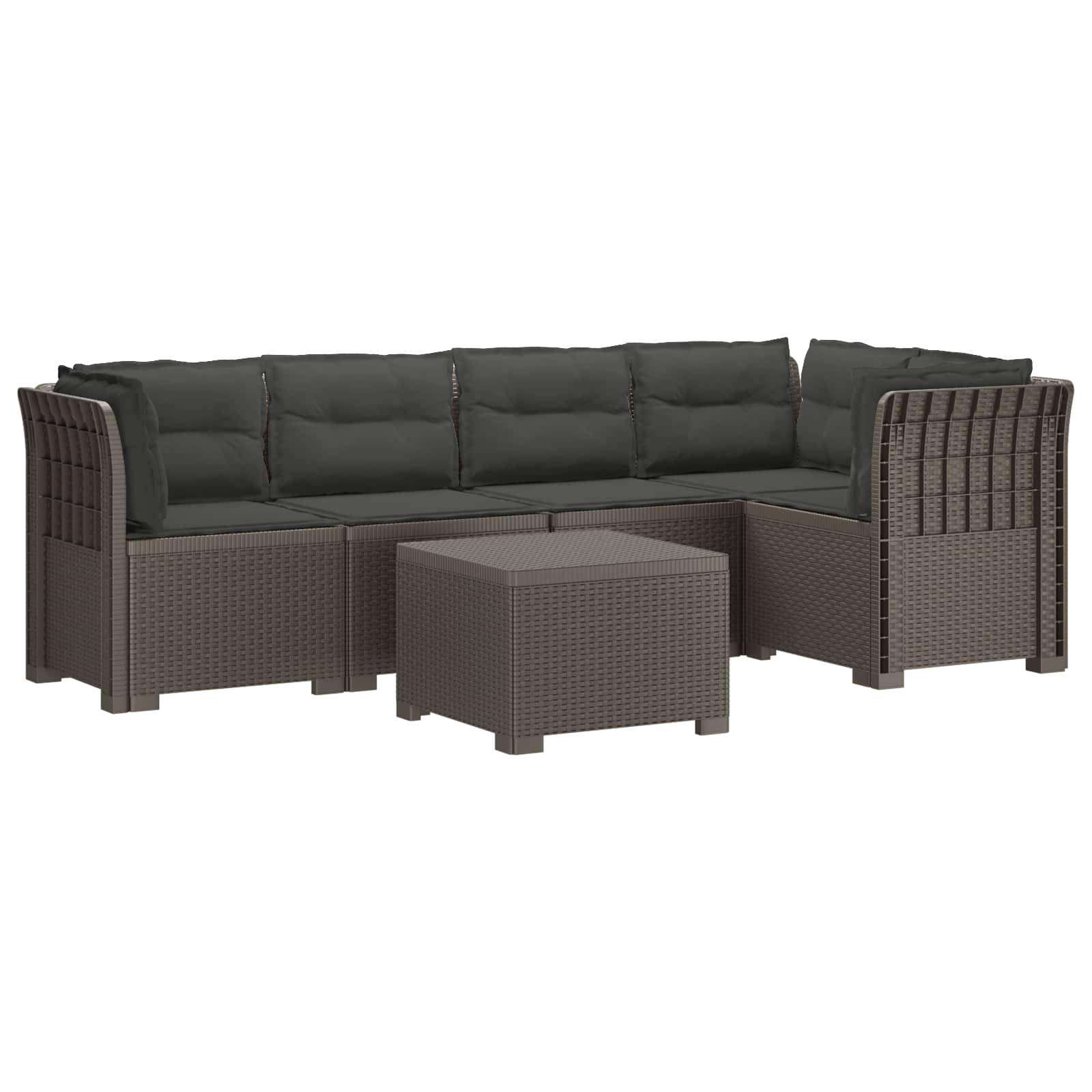 vidaXL 5-Sitzer Gartensofa mit Kissen Rattan-Look PP Hellgrau