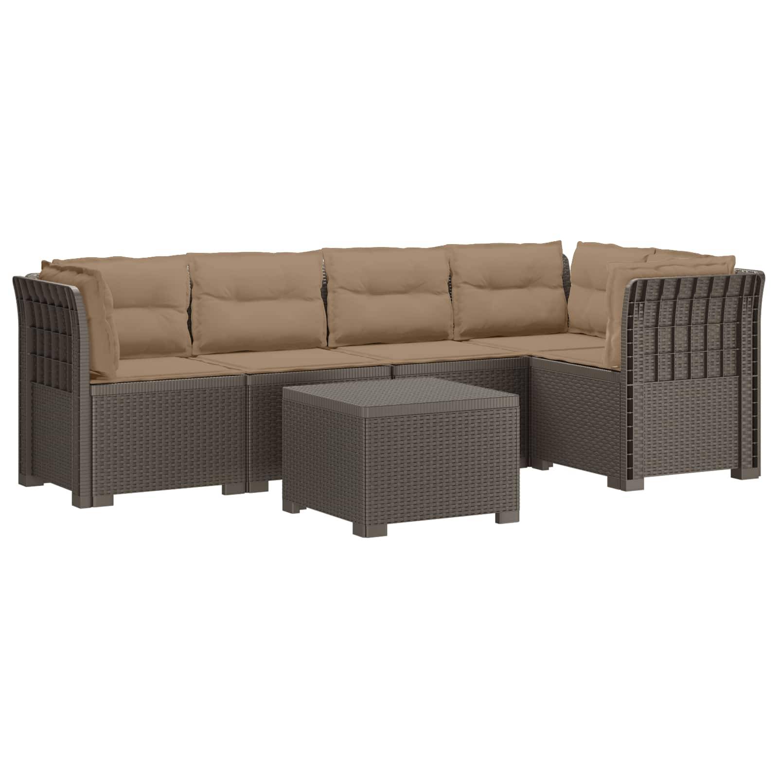 vidaXL 5-Sitzer Gartensofa mit Kissen Rattan-Look PP Hellgrau