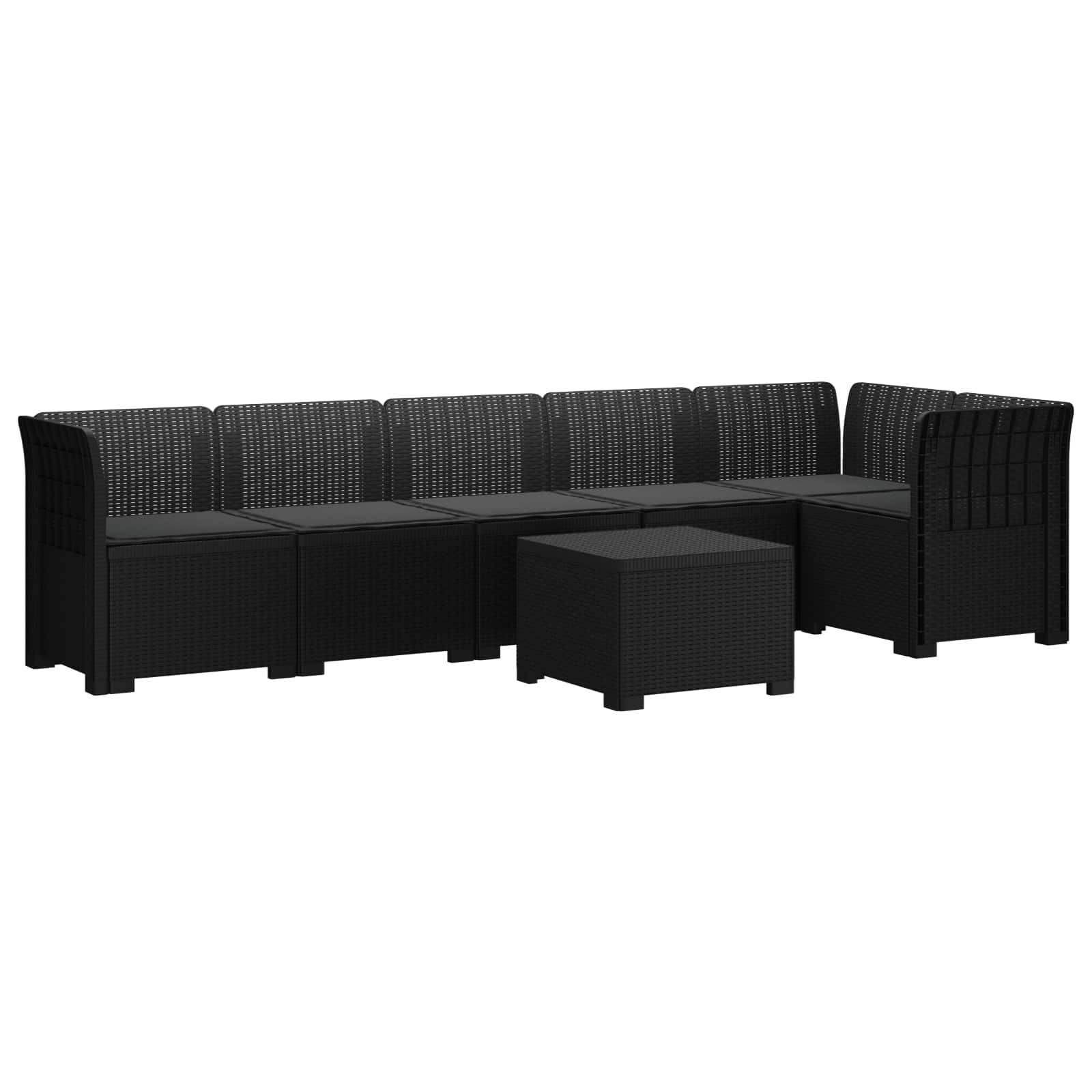 vidaXL 6-Sitzer Garten Sofa mit Kissen Rattan Look PP Anthrazit
