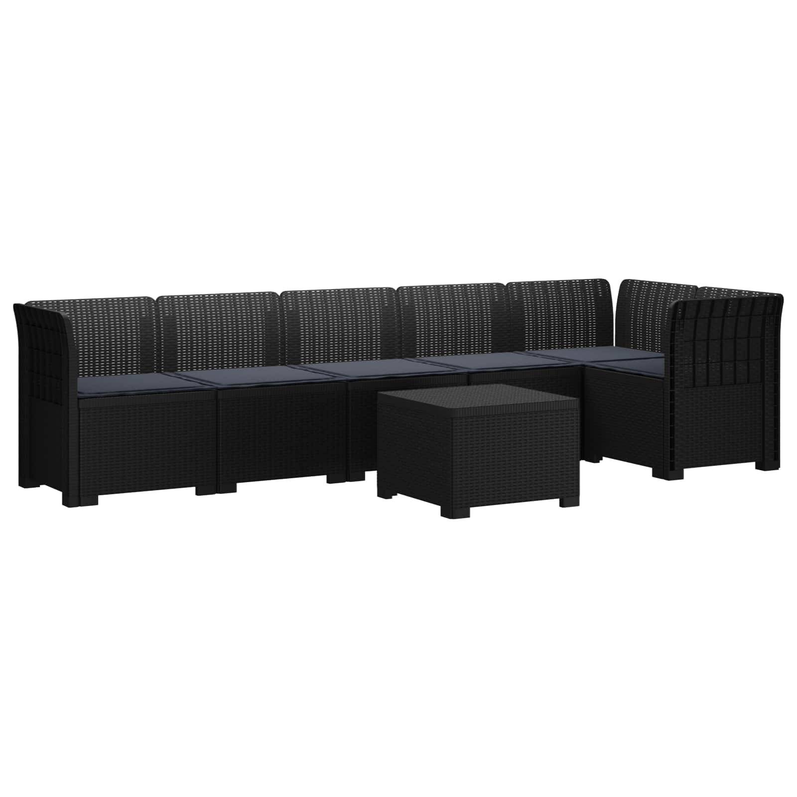 vidaXL 6-Sitzer Garten Sofa mit Kissen Rattan Look PP Anthrazit