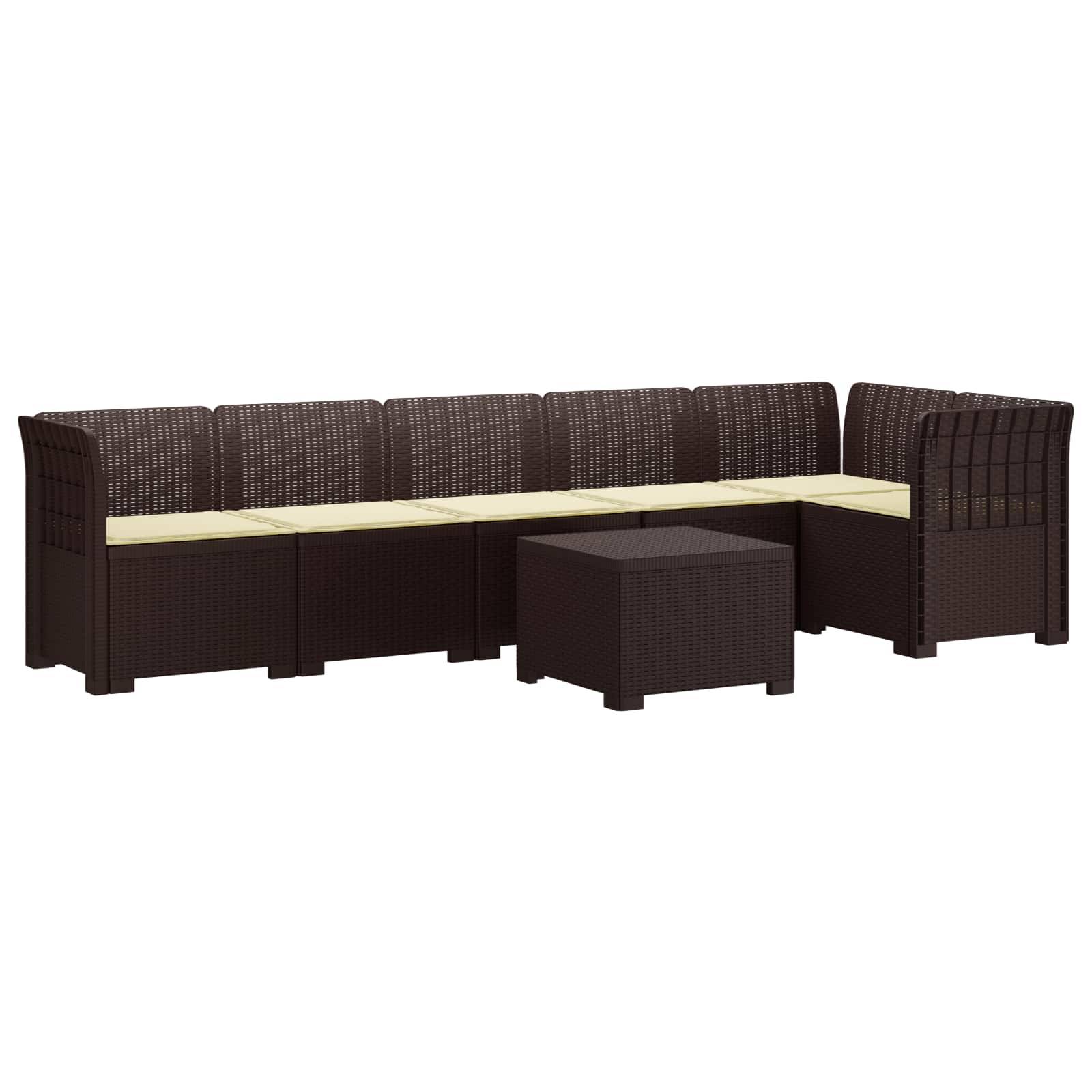 vidaXL 6-Sitzer Garten Sofa mit Kissen Rattan Look PP Braun