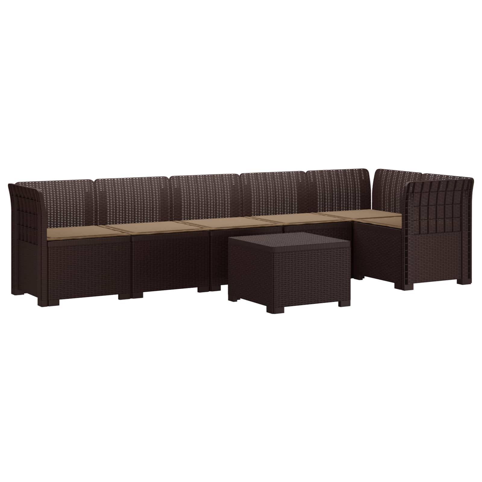 vidaXL 6-Sitzer Garten Sofa mit Kissen Rattan Look PP Braun