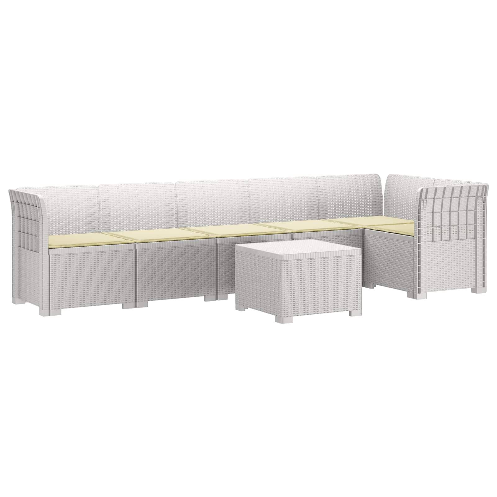 vidaXL 6-Sitzer Garten Sofa mit Kissen Rattan Look PP Weiß