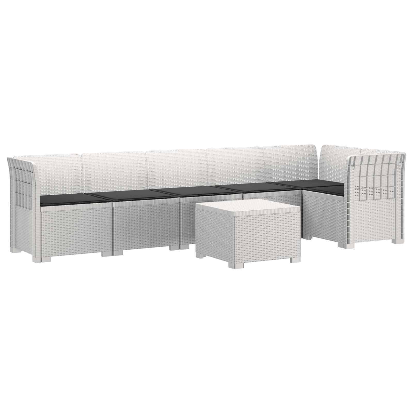 vidaXL 6-Sitzer Garten Sofa mit Kissen Rattan Look PP Weiß