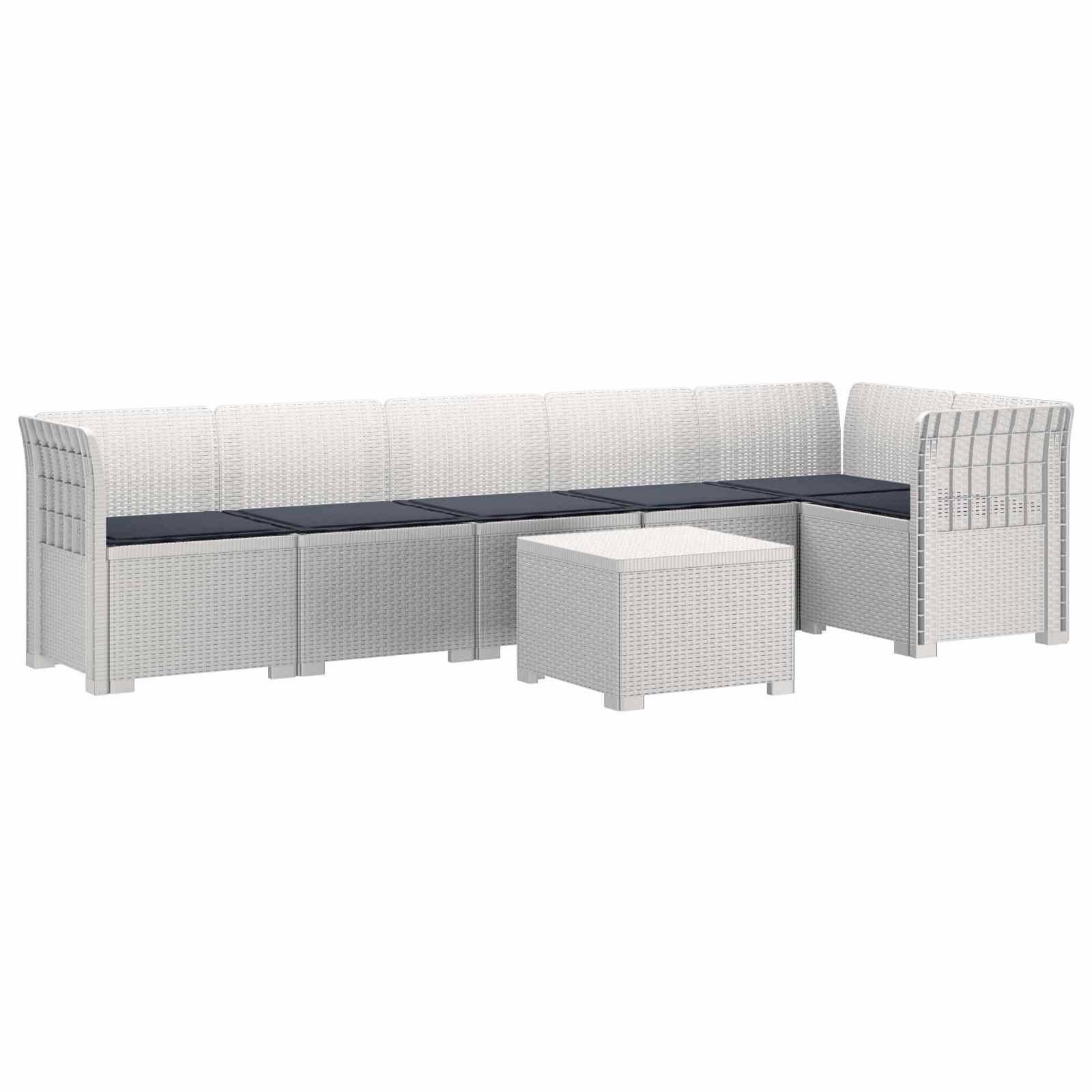 vidaXL 6-Sitzer Garten Sofa mit Kissen Rattan Look PP Weiß