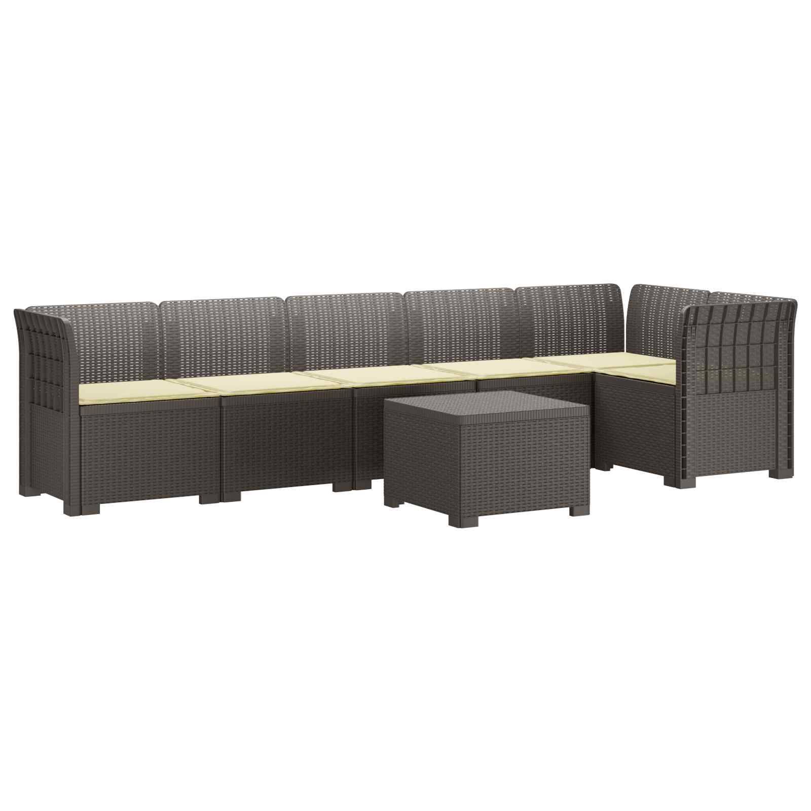 vidaXL 6-Sitzer Garten Sofa mit Kissen Rattan Look PP Hellgrau