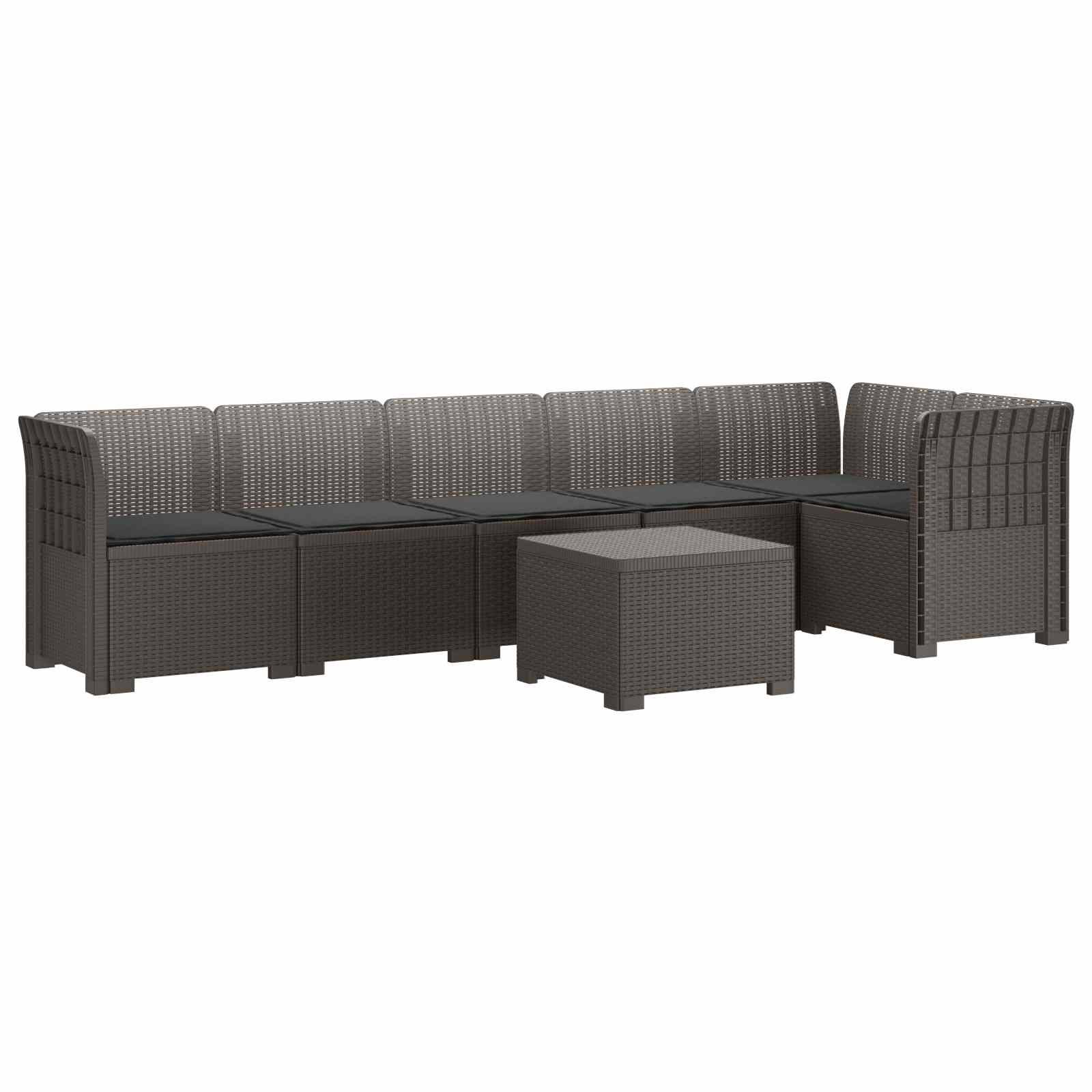 vidaXL 6-Sitzer Garten Sofa mit Kissen Rattan Look PP Hellgrau