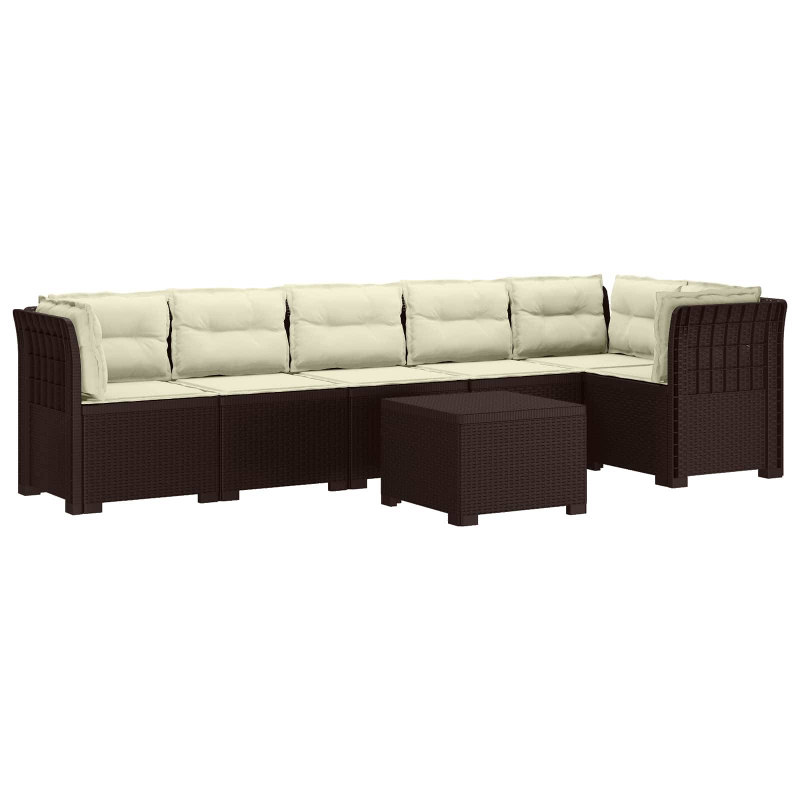 vidaXL 6-Sitzer Garten Sofa mit Kissen Rattan Look PP Braun