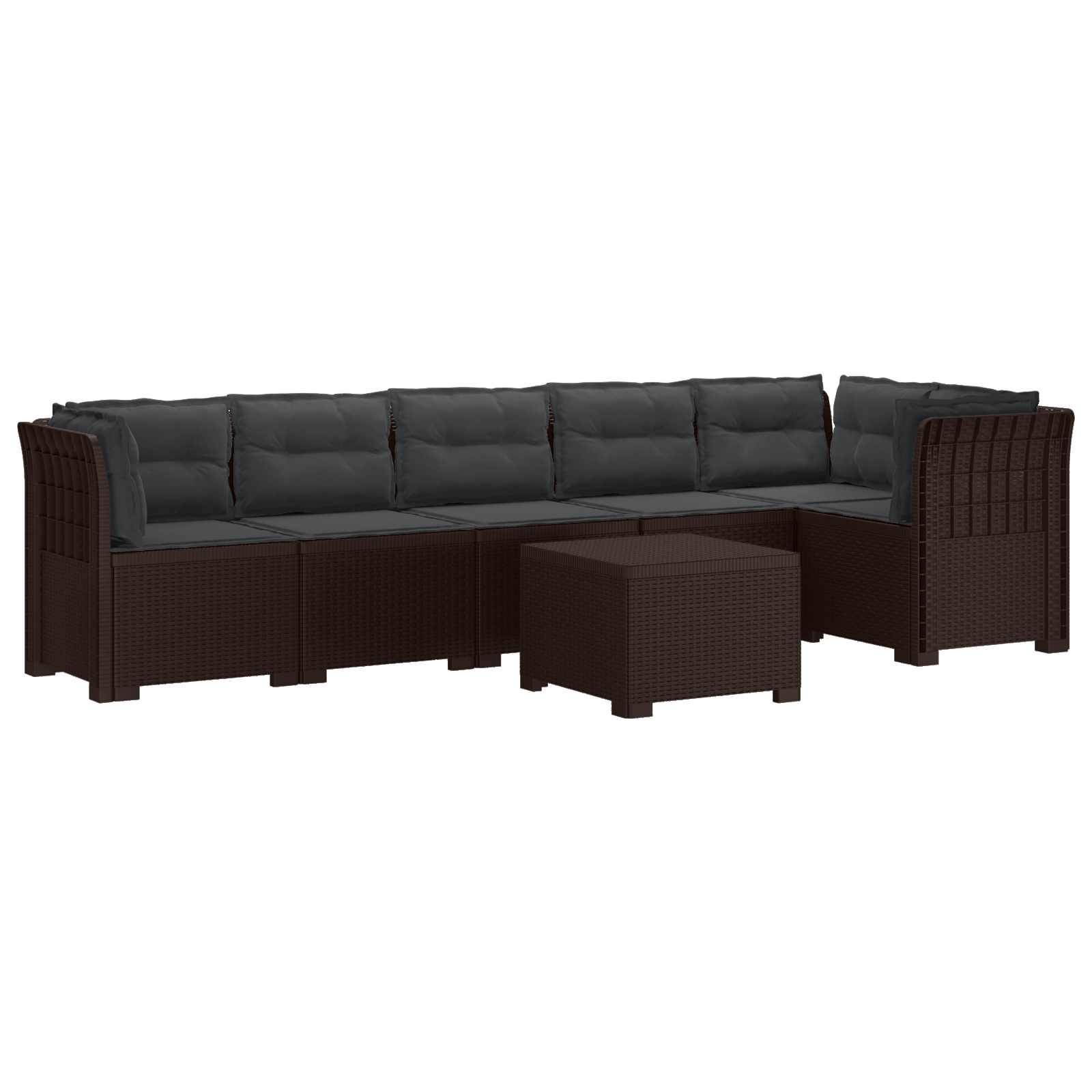 vidaXL 6-Sitzer Garten Sofa mit Kissen Rattan Look PP Braun