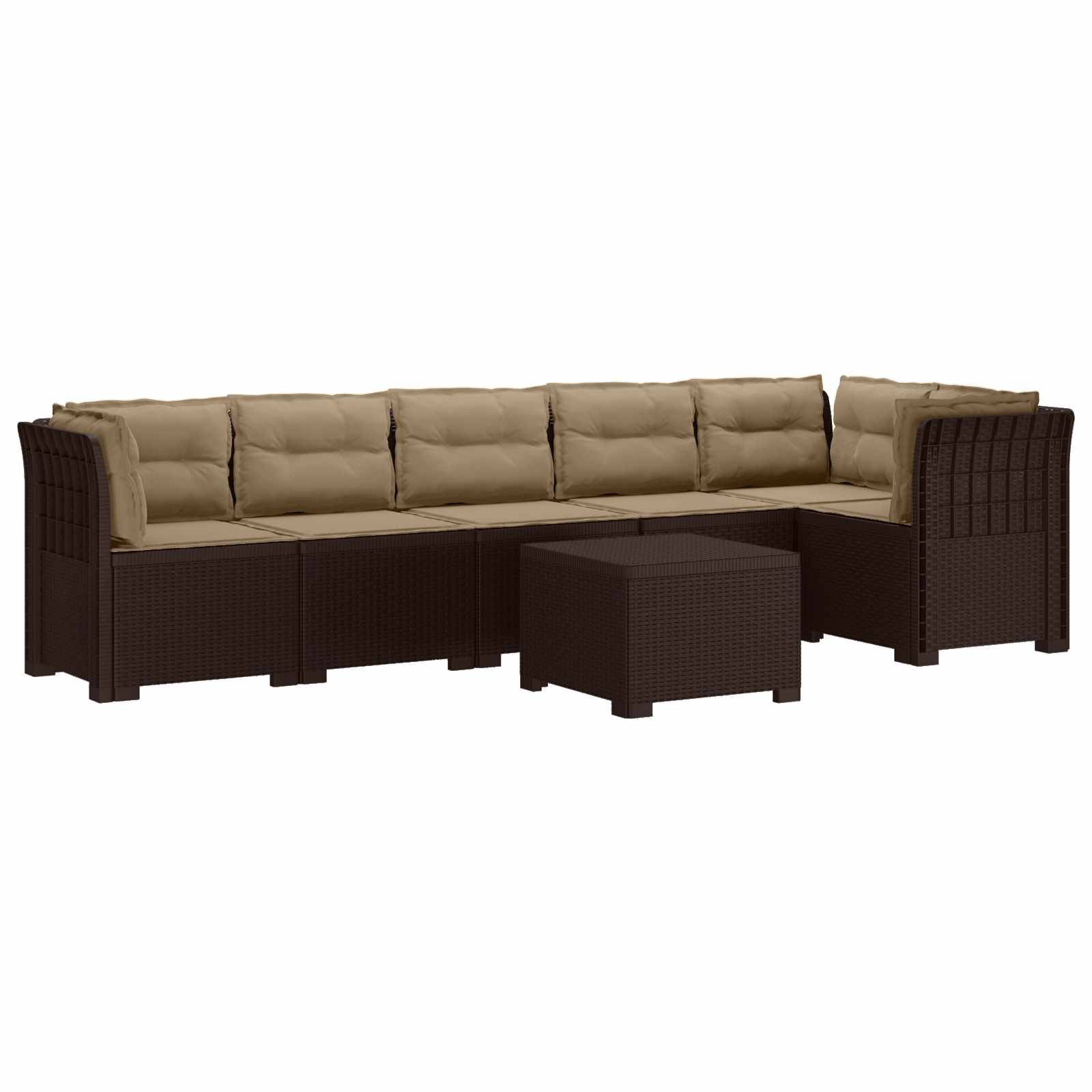 vidaXL 6-Sitzer Garten Sofa mit Kissen Rattan Look PP Braun