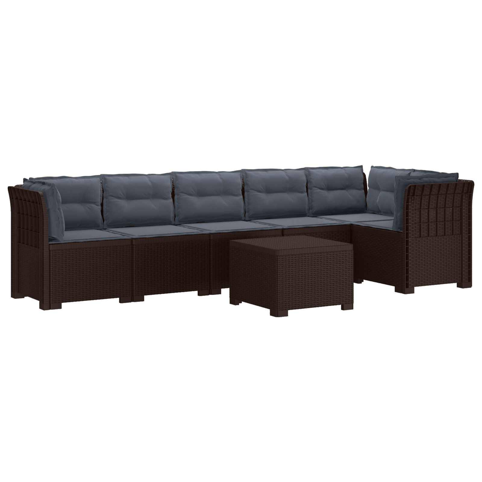 vidaXL 6-Sitzer Garten Sofa mit Kissen Rattan Look PP Braun