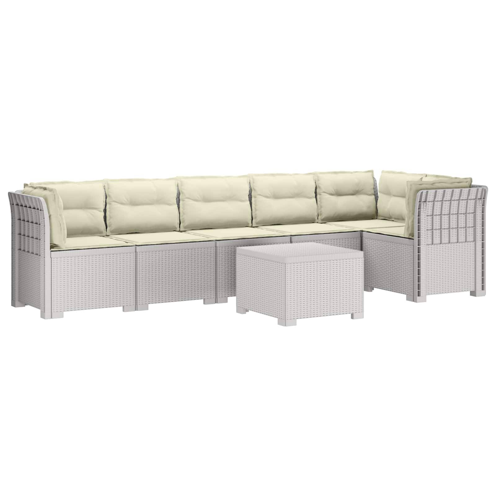 vidaXL 6-Sitzer Garten Sofa mit Kissen Rattan Look PP Weiß