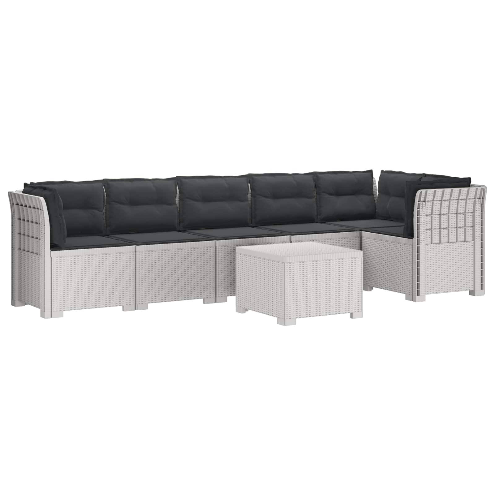 vidaXL 6-Sitzer Garten Sofa mit Kissen Rattan Look PP Weiß