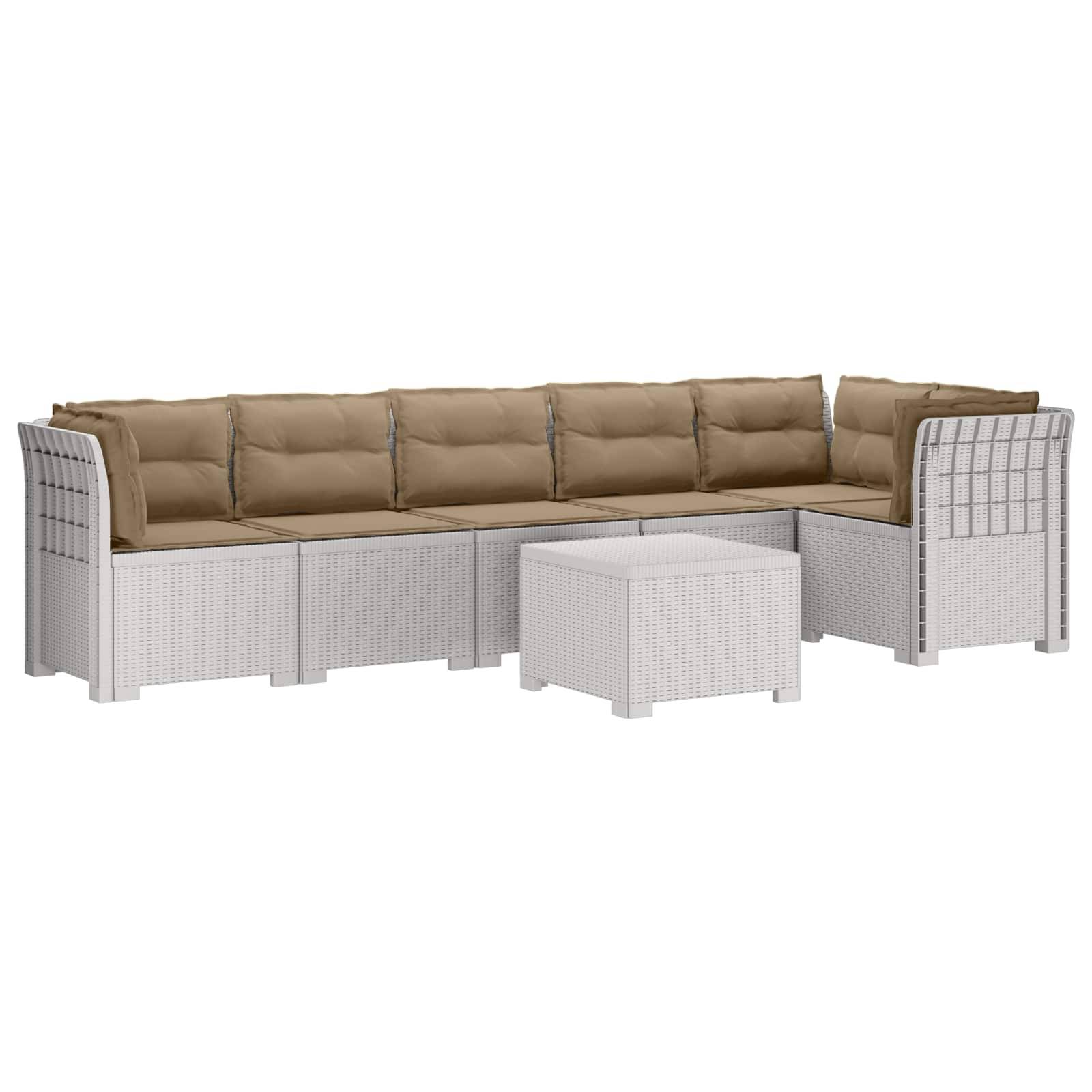 vidaXL 6-Sitzer Garten Sofa mit Kissen Rattan Look PP Weiß